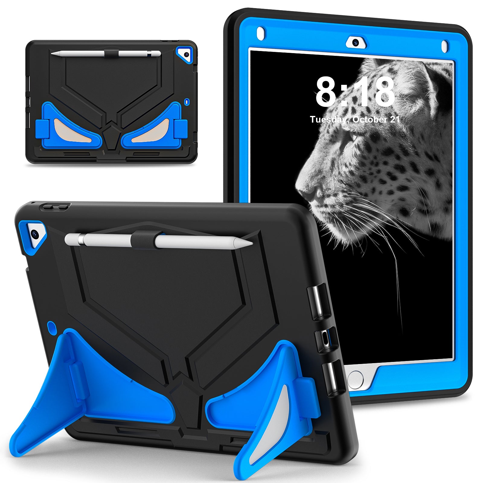 For iPad 9.7-inch (2017) / (2018) / iPad Air 2 / iPad Pro 9.7 inch (2016) Case Kickstand Tablet Cover Leopard Style