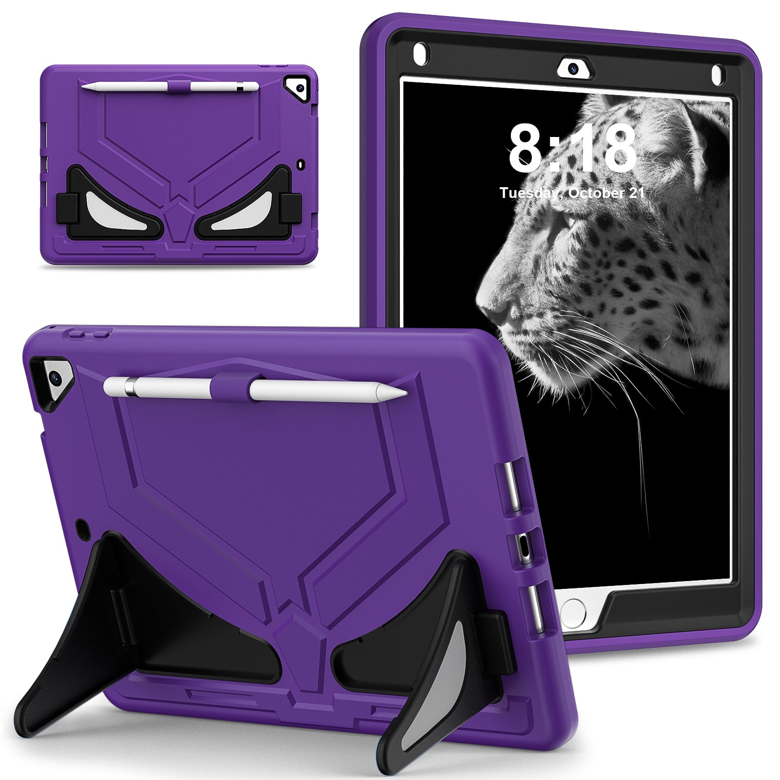 For iPad 9.7-inch (2017) / (2018) / iPad Air 2 / iPad Pro 9.7 inch (2016) Case Kickstand Tablet Cover Leopard Style