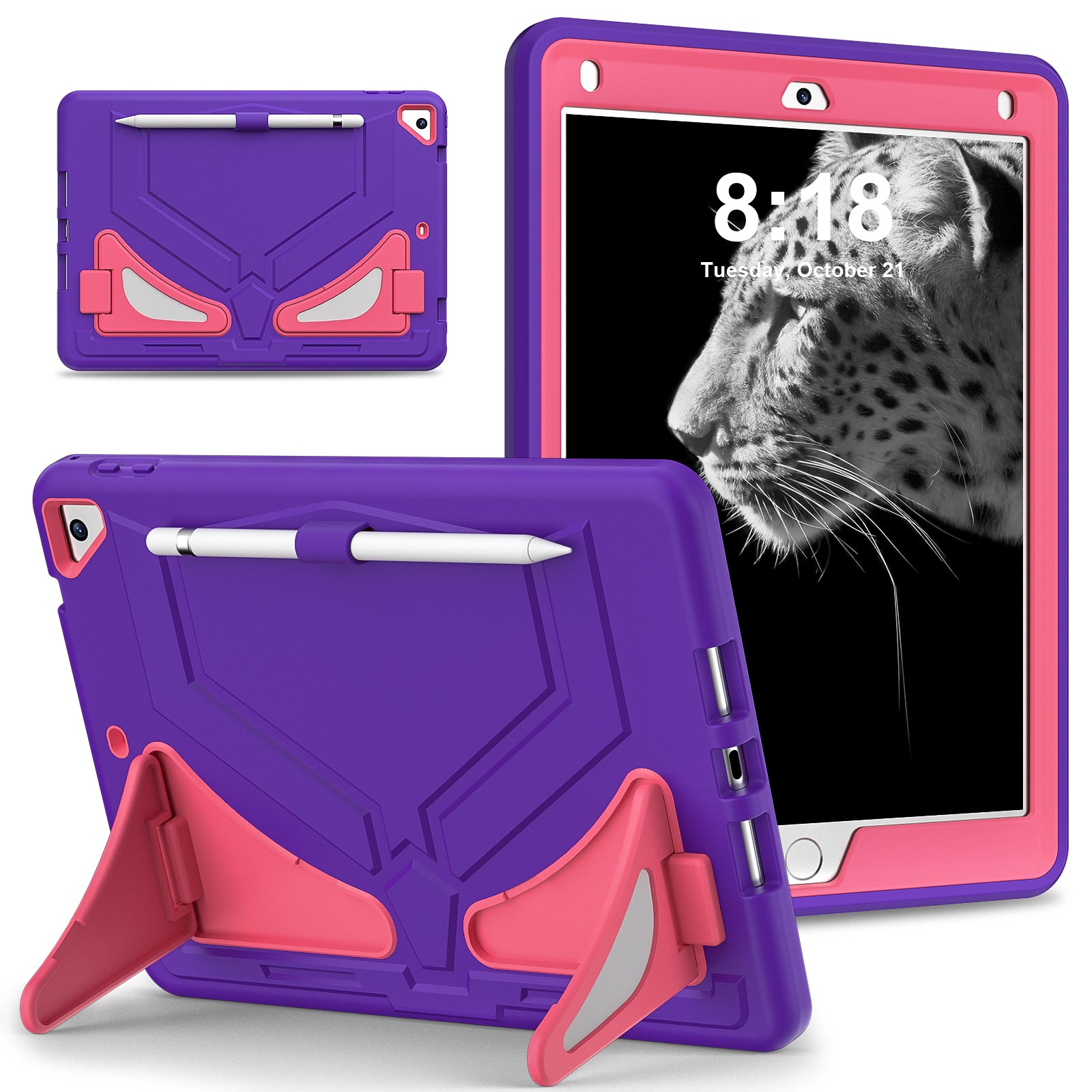For iPad 9.7-inch (2017) / (2018) / iPad Air 2 / iPad Pro 9.7 inch (2016) Case Kickstand Tablet Cover Leopard Style
