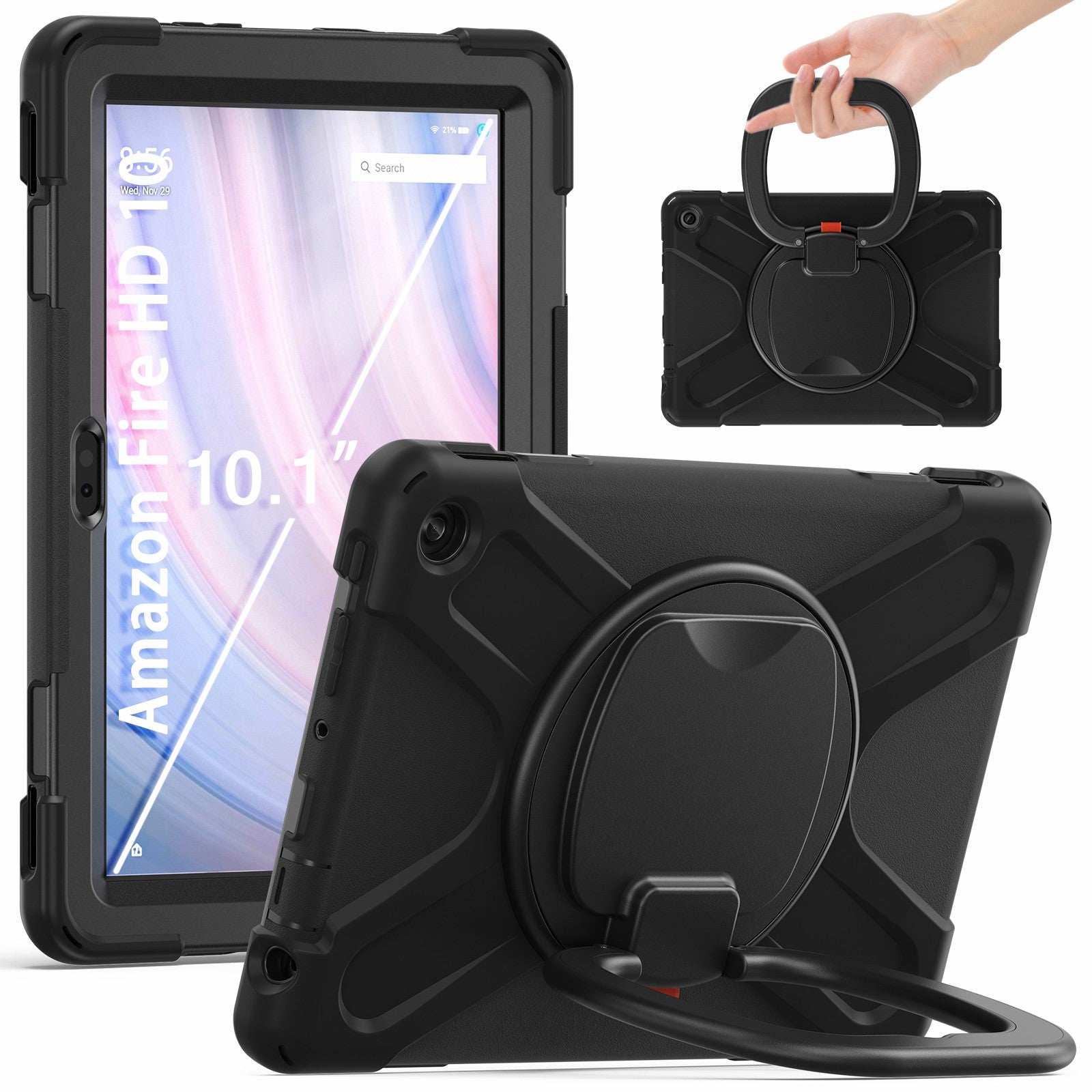 For Amazon Fire HD 10 (2023) Kickstand Cover Rotating Handle Tablet Case