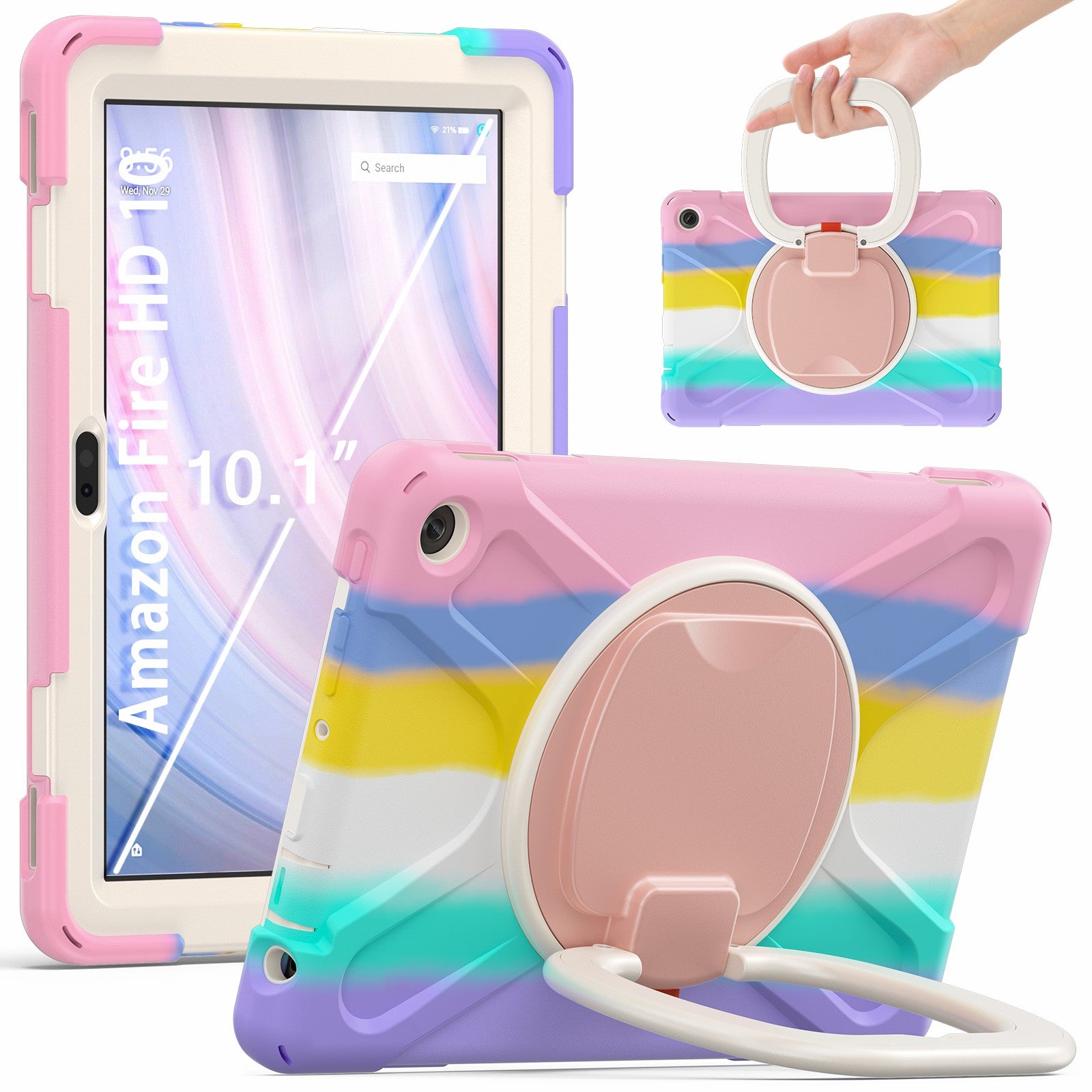 For Amazon Fire HD 10 (2023) Kickstand Cover Rotating Handle Tablet Case