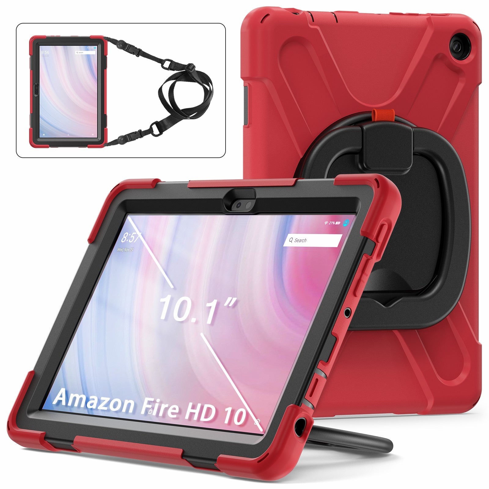 For Amazon Fire HD 10 (2023) Case Kickstand Rugged Tablet Cover with Shoulder Strap