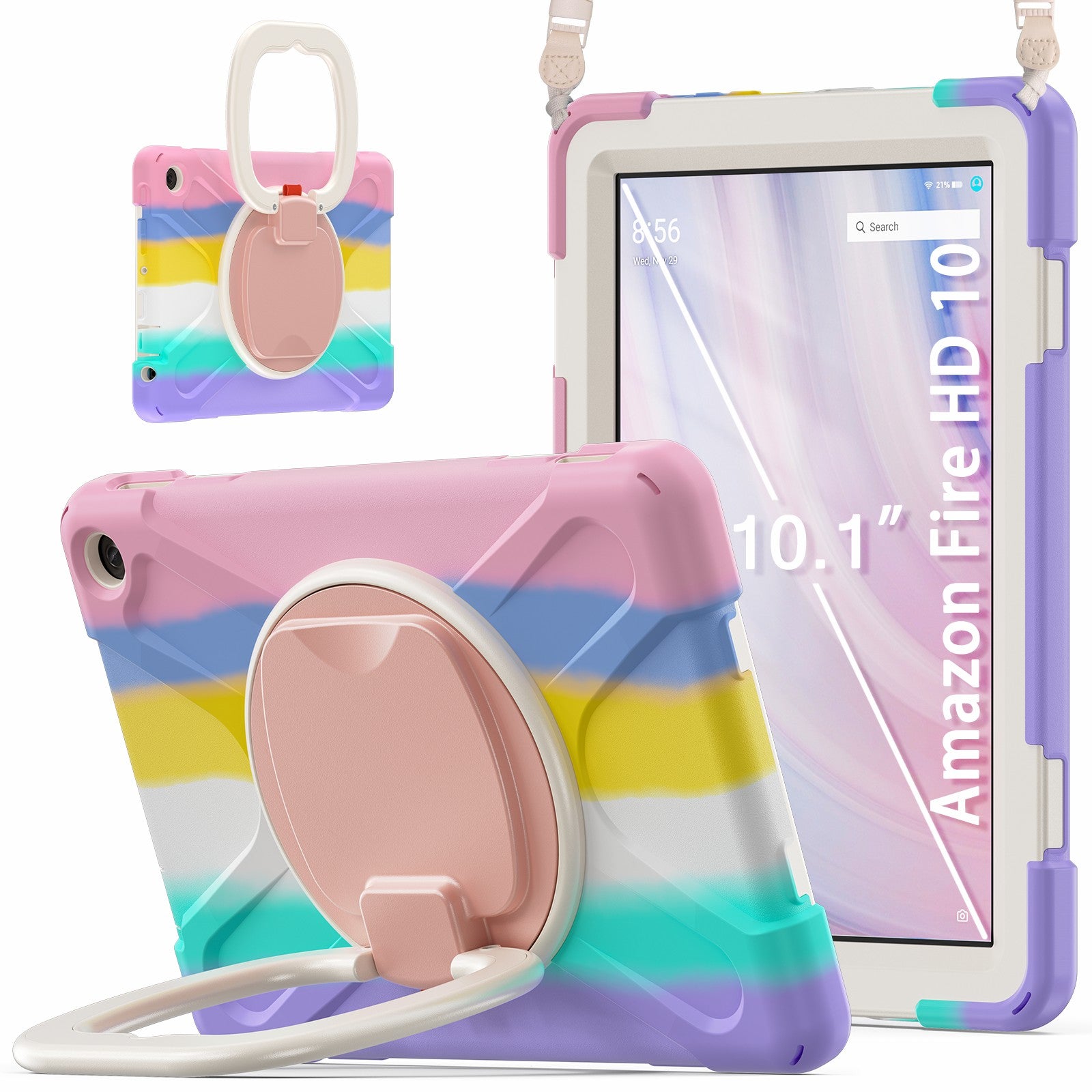 For Amazon Fire HD 10 (2023) Case Kickstand Rugged Tablet Cover with Shoulder Strap