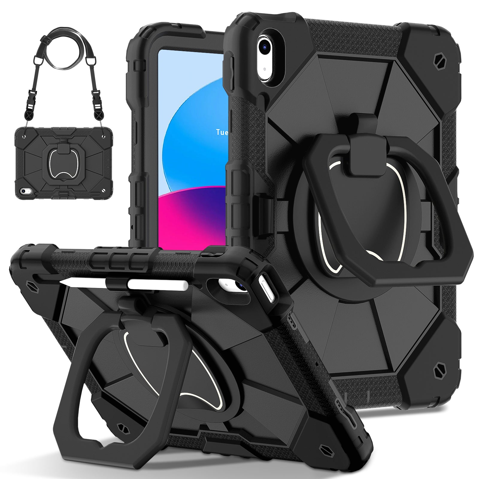 C3 for iPad 10.9 (2022) Case Contrast Color Silicone+PC Kickstand Anti-drop Tablet Cover