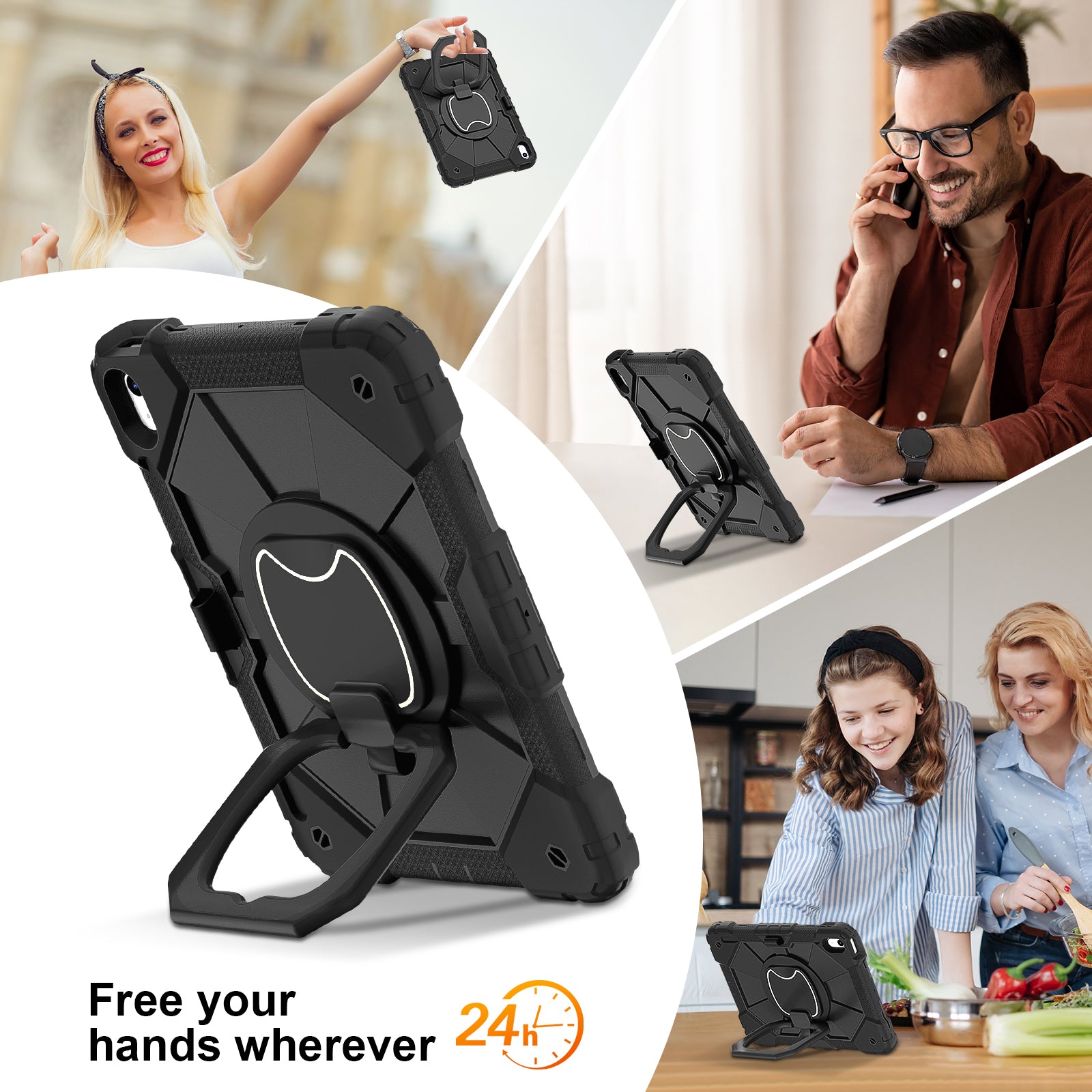 C3 for iPad 10.9 (2022) Case Contrast Color Silicone+PC Kickstand Anti-drop Tablet Cover