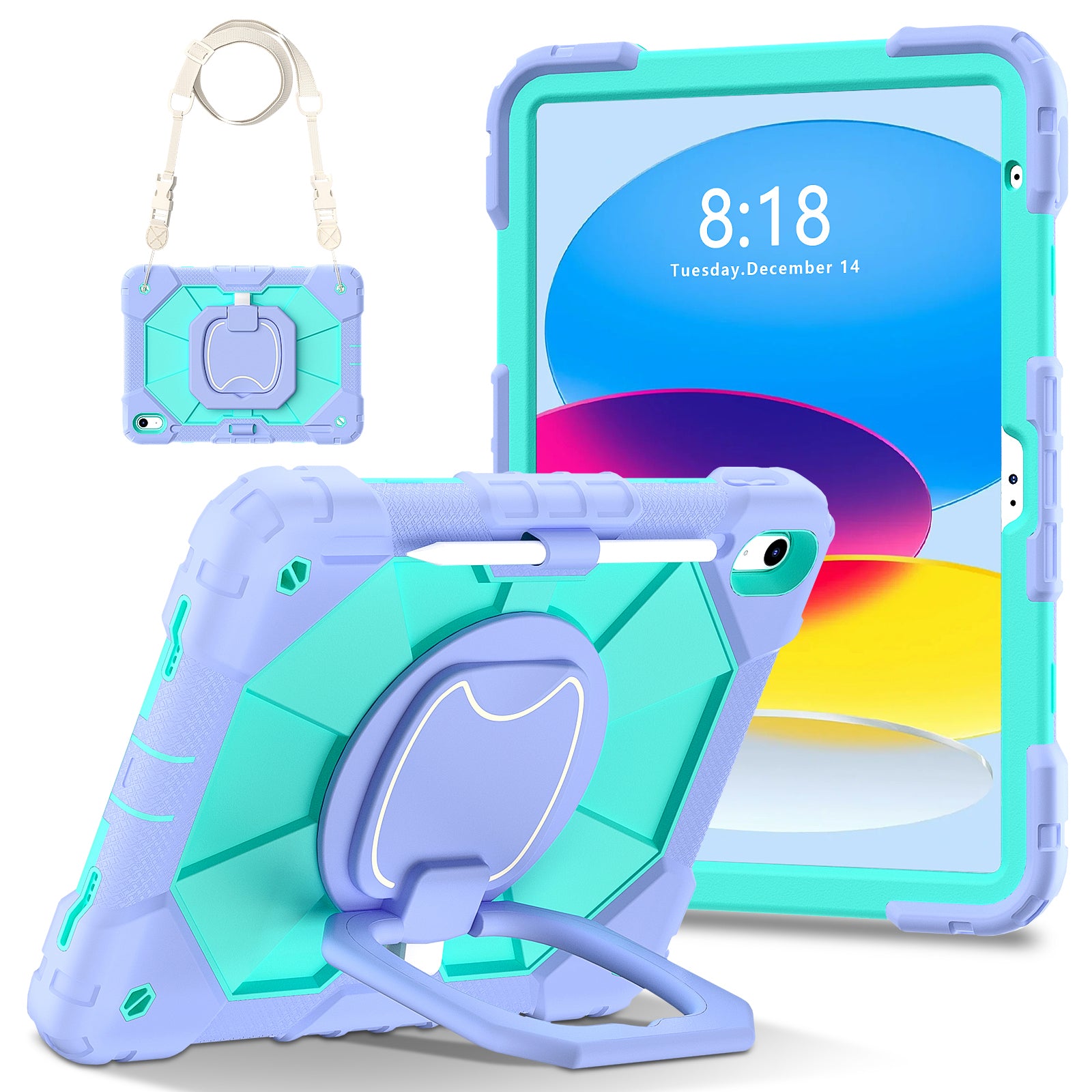 C3 for iPad 10.9 (2022) Case Contrast Color Silicone+PC Kickstand Anti-drop Tablet Cover