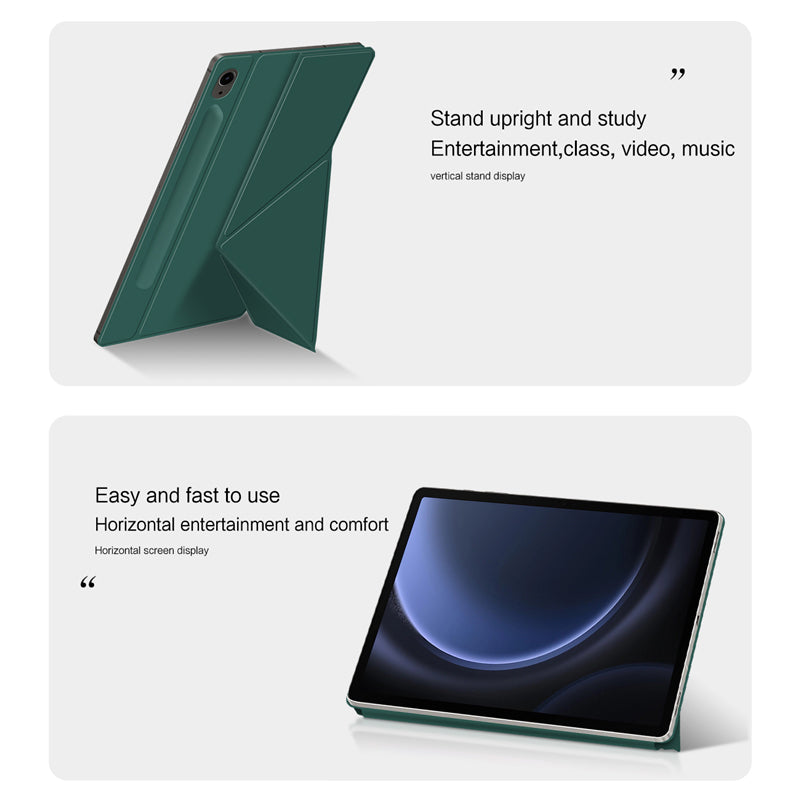For Samsung Galaxy Tab S9 FE Case Magnetic V-fold Stand Tablet Cover with Auto Sleep / Wake