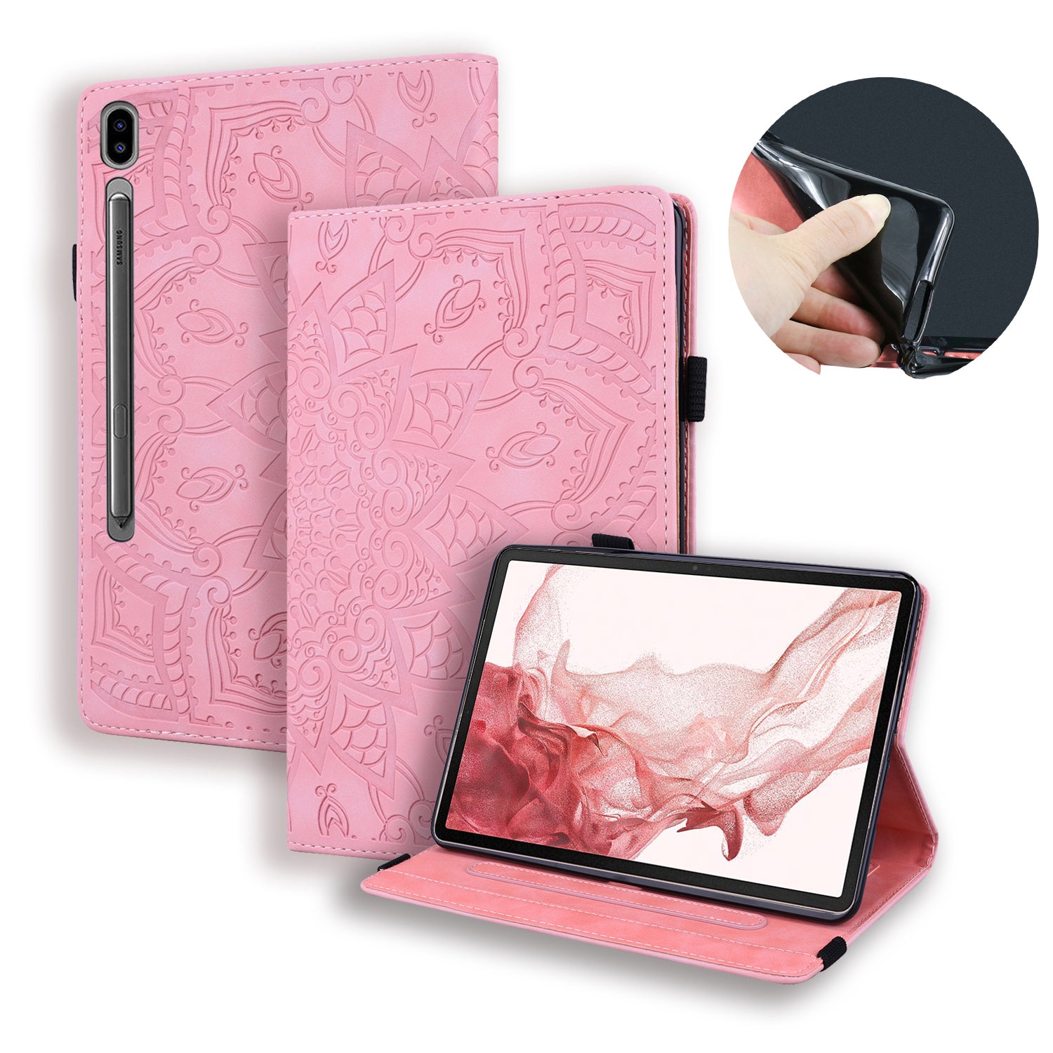 For Samsung Galaxy Tab S9 FE+ Tablet Case Card Slots Leather Cover Flower Pattern
