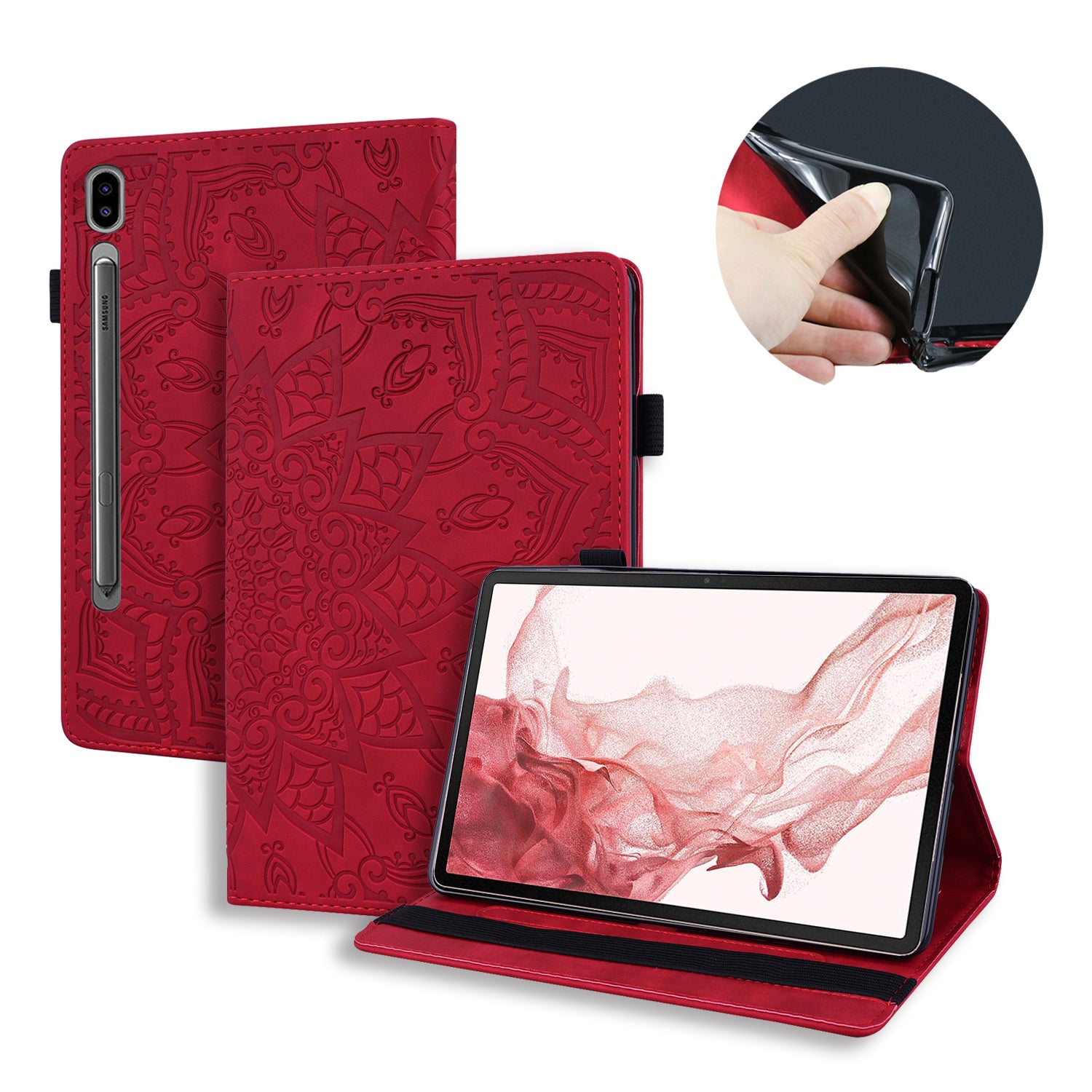 For Samsung Galaxy Tab S9 FE+ Tablet Case Card Slots Leather Cover Flower Pattern