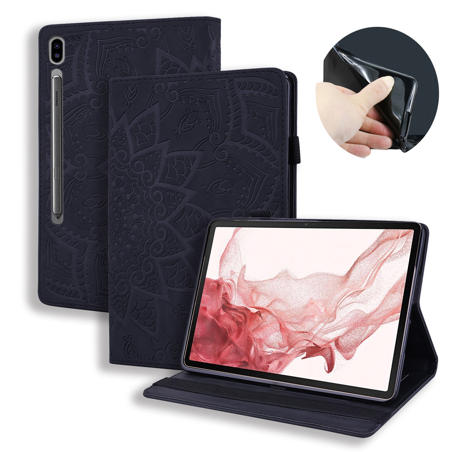 For Samsung Galaxy Tab S9 FE+ Tablet Case Card Slots Leather Cover Flower Pattern