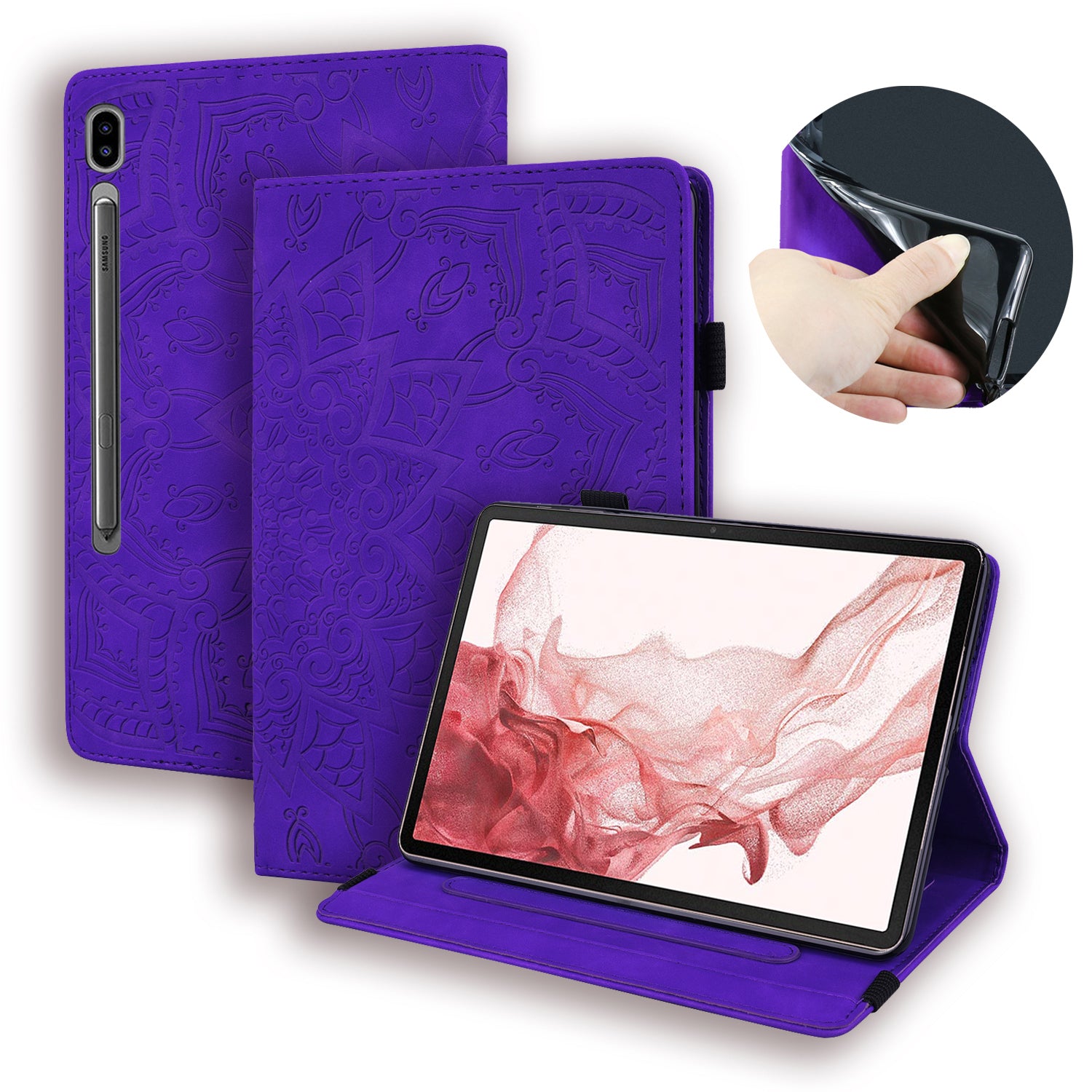 For Samsung Galaxy Tab S9 FE+ Tablet Case Card Slots Leather Cover Flower Pattern