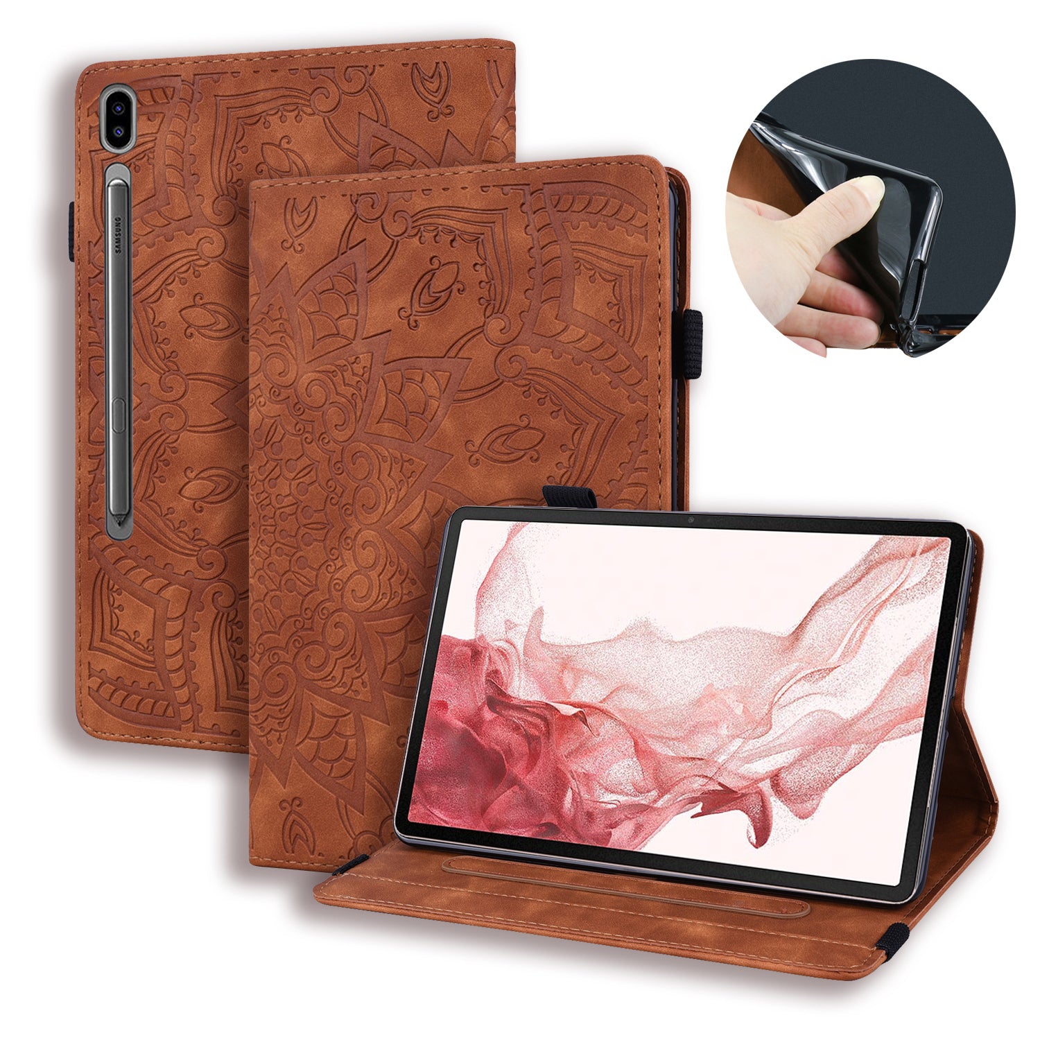 For Samsung Galaxy Tab S9 FE+ Tablet Case Card Slots Leather Cover Flower Pattern