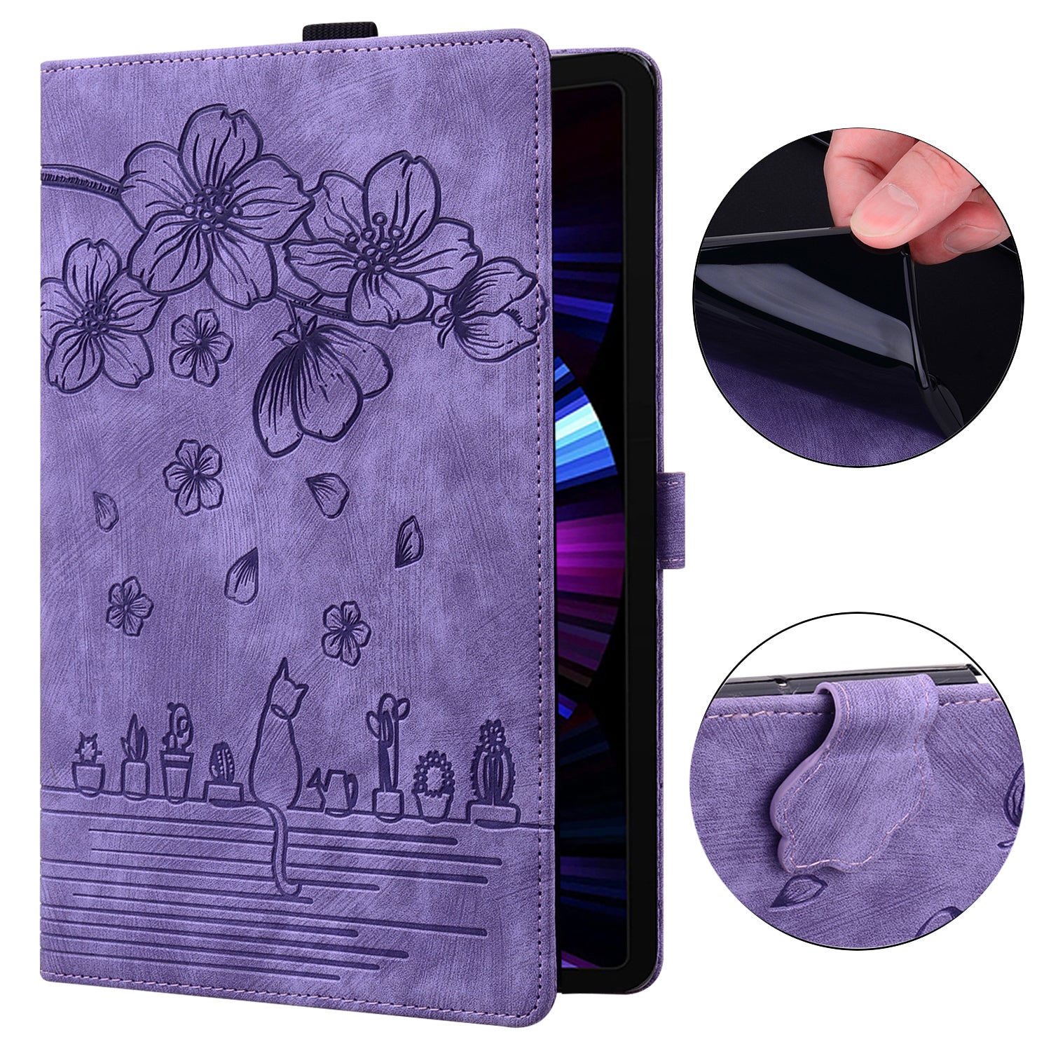 For Samsung Galaxy Tab S9 FE+ Leather Tablet Case Flower Cat Pattern Card Slots Cover