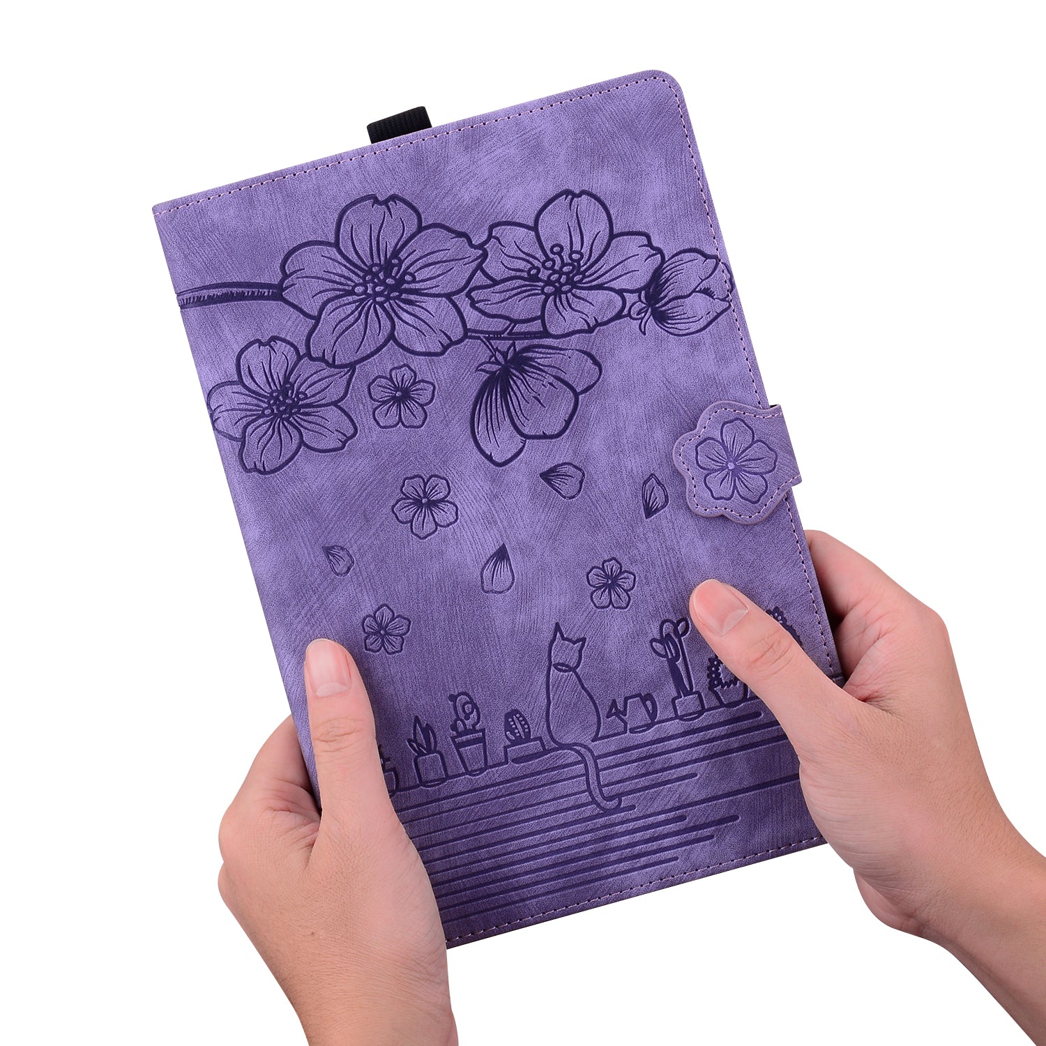 For Samsung Galaxy Tab S9 FE+ Leather Tablet Case Flower Cat Pattern Card Slots Cover