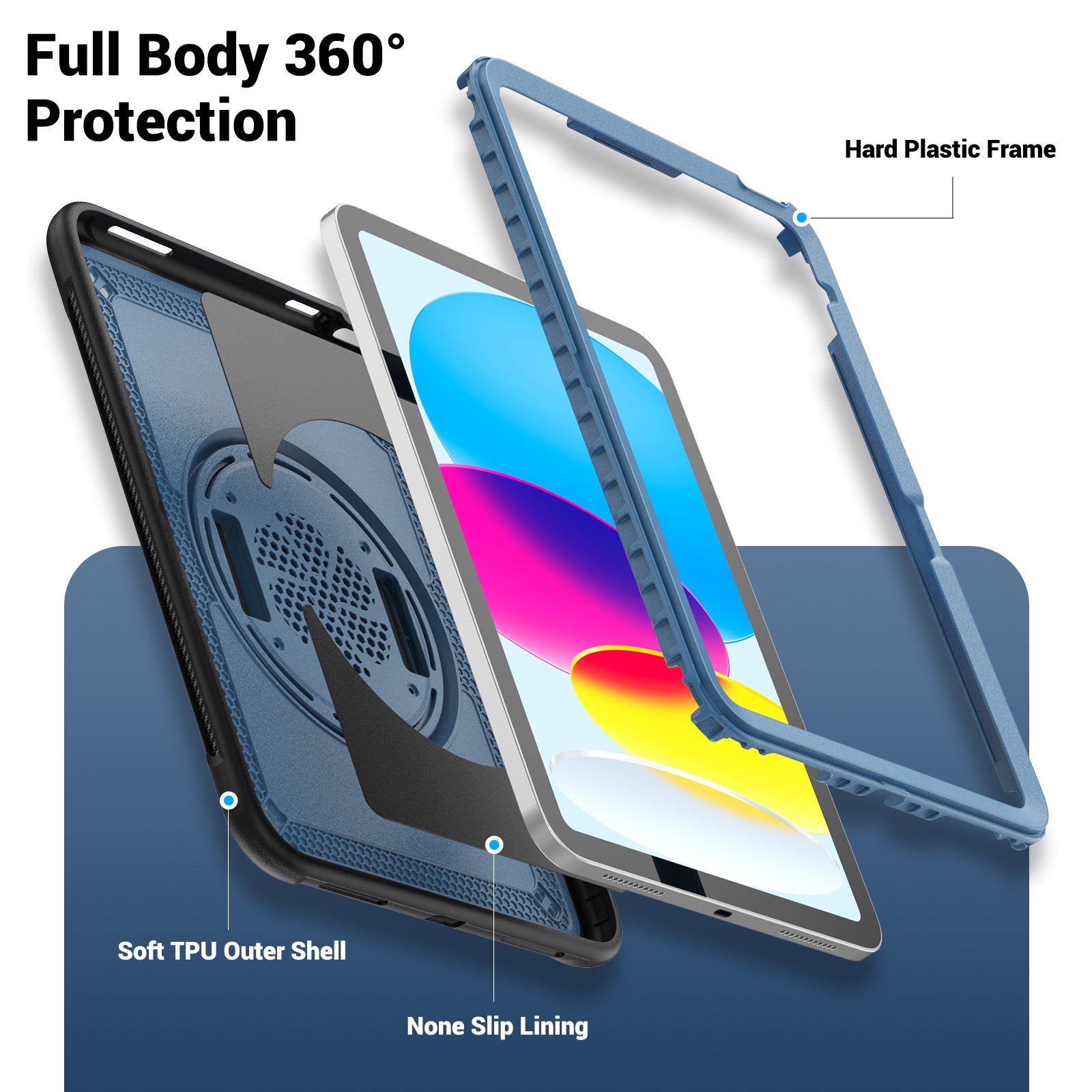 Tablet Case for iPad 10.9 (2022) (A2696) Hand Strap Kickstand PC+TPU Cover Drop-proof