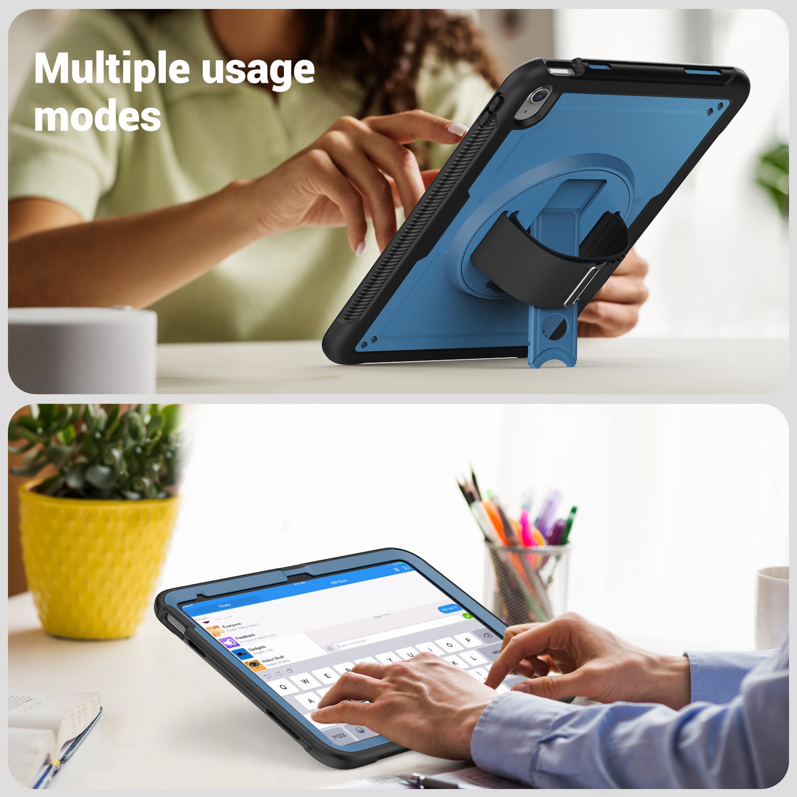 Tablet Case for iPad 10.9 (2022) (A2696) Hand Strap Kickstand PC+TPU Cover Drop-proof