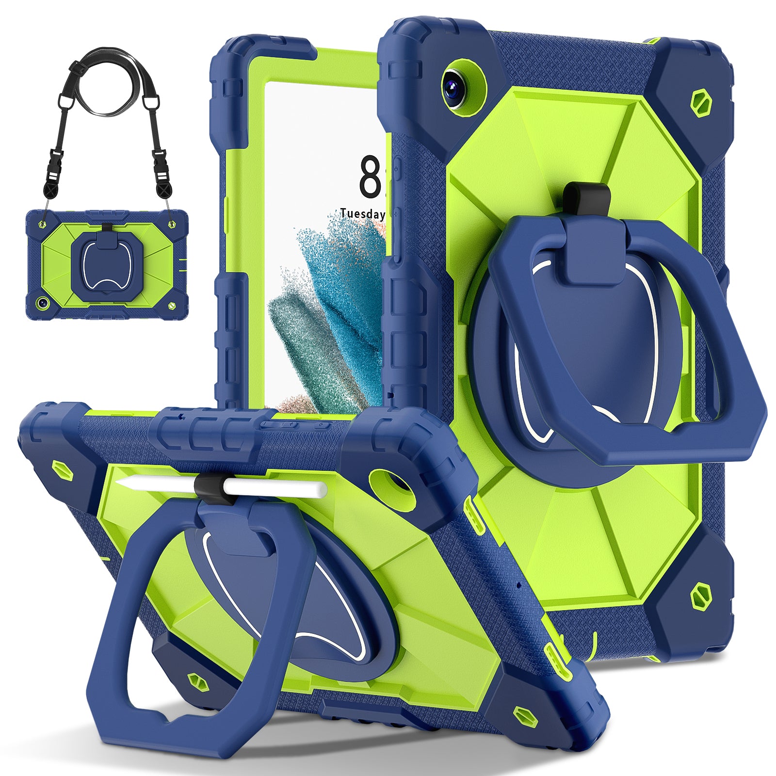 C3 for Samsung Galaxy Tab A8 10.5 (2021) / (2022) Tablet Case Silicone+PC Cover with Shoulder Strap