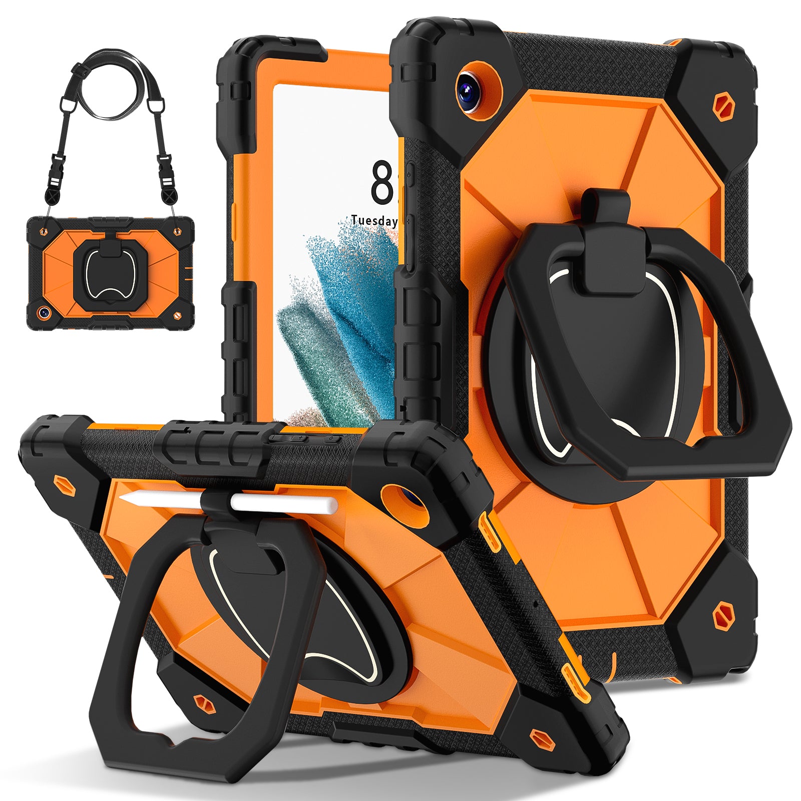 C3 for Samsung Galaxy Tab A8 10.5 (2021) / (2022) Tablet Case Silicone+PC Cover with Shoulder Strap