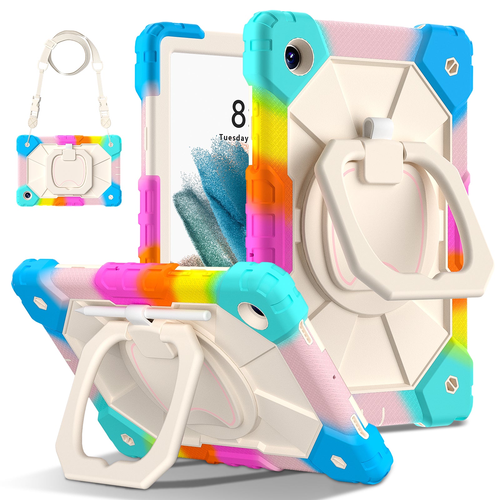 C3 for Samsung Galaxy Tab A8 10.5 (2021) / (2022) Tablet Case Silicone+PC Cover with Shoulder Strap