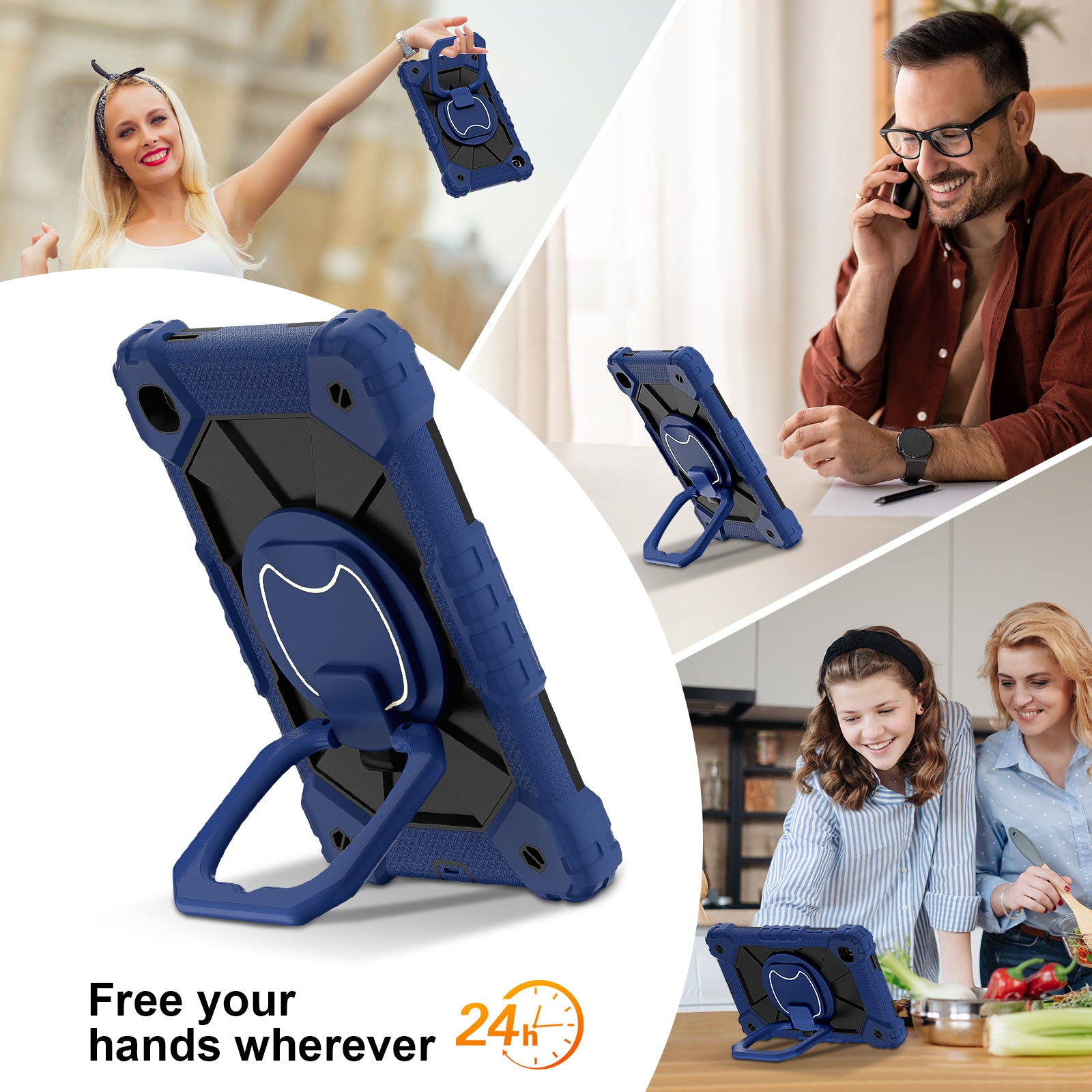 C3 Rugged Case for Samsung Galaxy Tab A7 Lite 8.7-inch T220 / T225 Kickstand Cover with Shoulder Strap