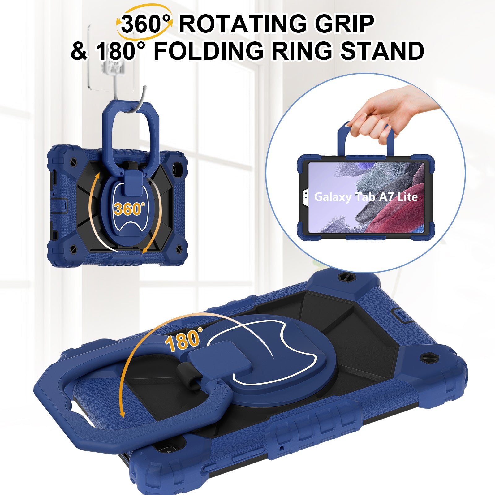 C3 Rugged Case for Samsung Galaxy Tab A7 Lite 8.7-inch T220 / T225 Kickstand Cover with Shoulder Strap