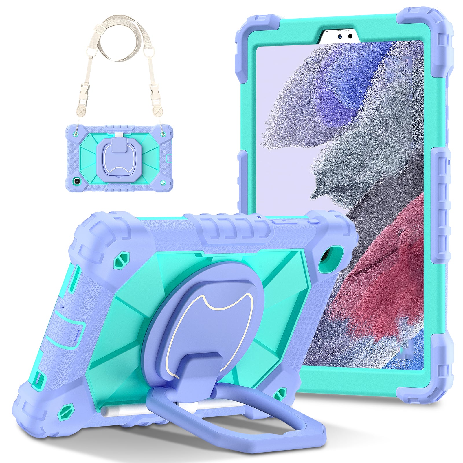 C3 Rugged Case for Samsung Galaxy Tab A7 Lite 8.7-inch T220 / T225 Kickstand Cover with Shoulder Strap