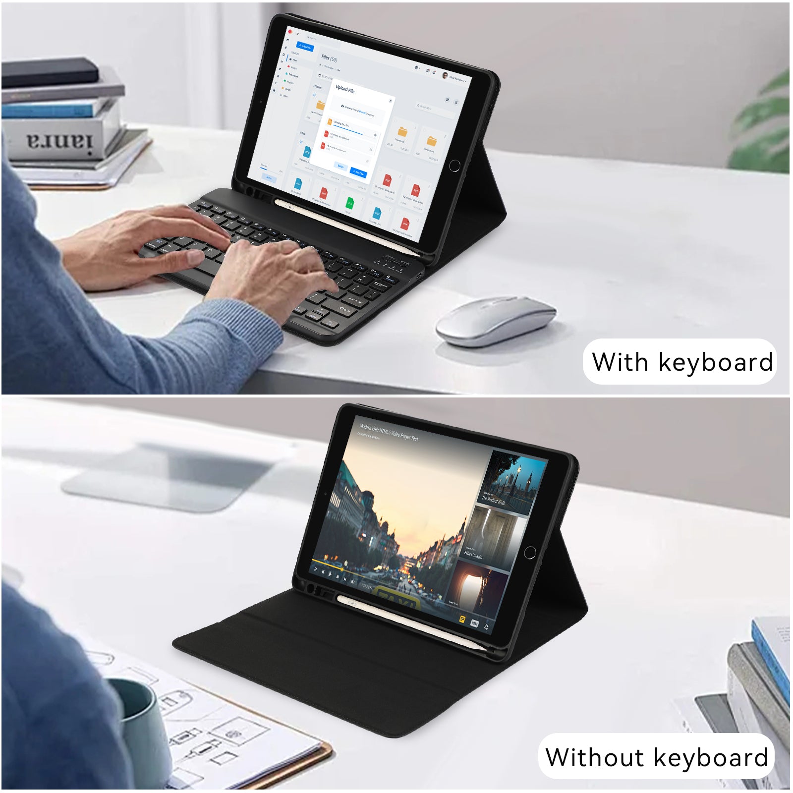 For iPad Pro 12.9 (2022) / (2021) / (2020) / (2018) 2 in 1 Bluetooth Keyboard Tablet Case Leather Stand