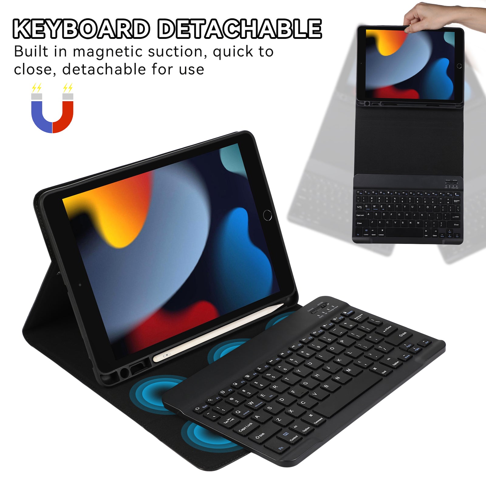 For iPad Pro 12.9 (2022) / (2021) / (2020) / (2018) 2 in 1 Bluetooth Keyboard Tablet Case Leather Stand