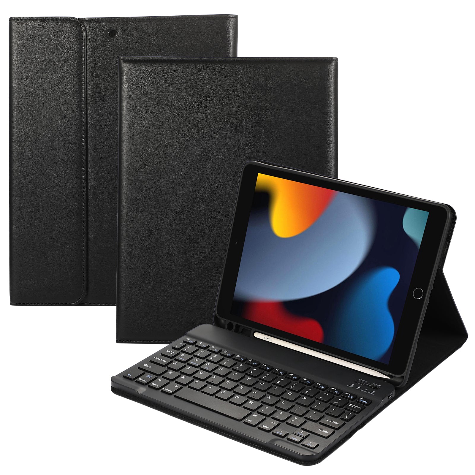 For iPad 10.2 (2021) / (2020) / (2019) Leather Bluetooth Keyboard Case Stand with Pen Holder