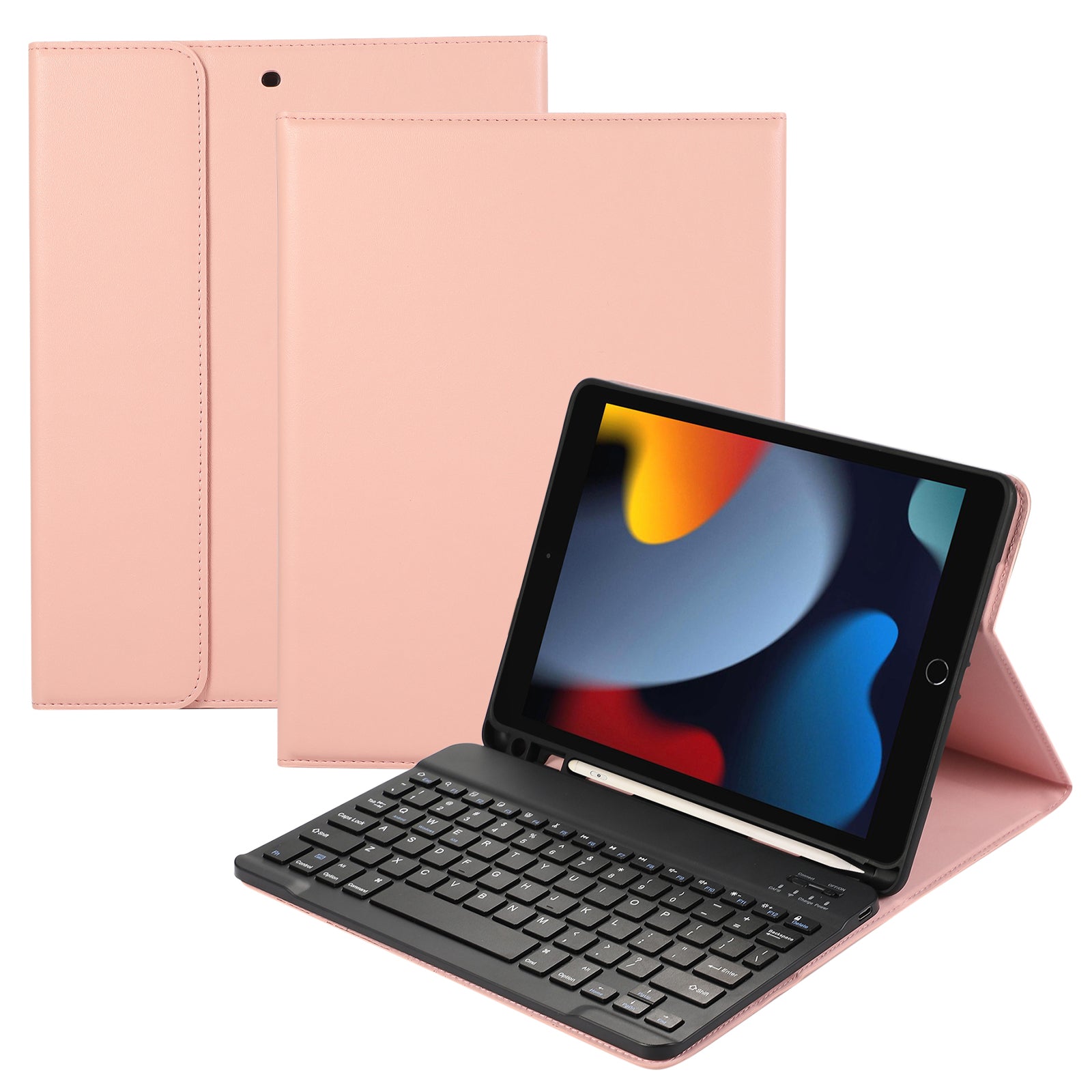 For iPad 10.2 (2021) / (2020) / (2019) Leather Bluetooth Keyboard Case Stand with Pen Holder