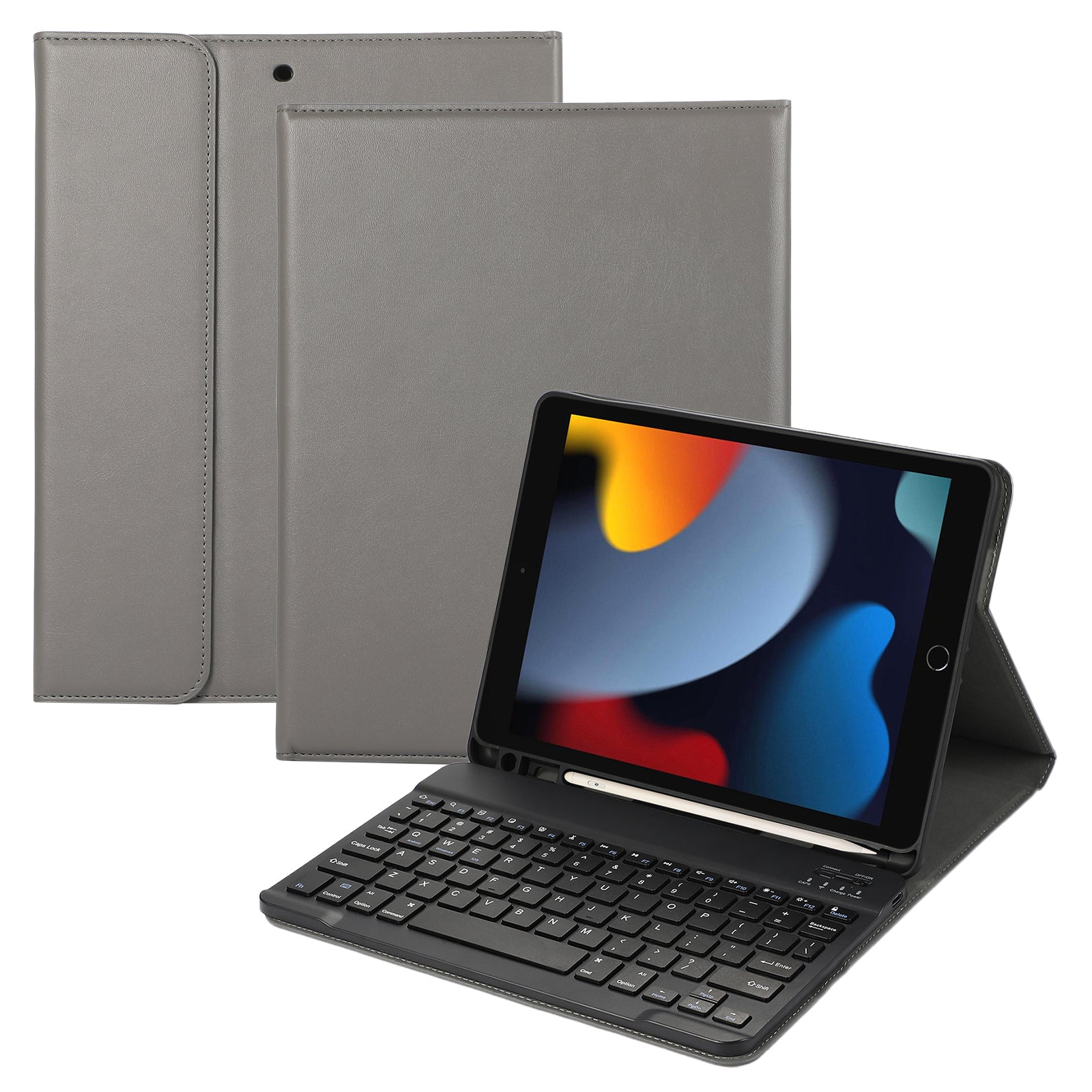 For iPad 10.2 (2021) / (2020) / (2019) Leather Bluetooth Keyboard Case Stand with Pen Holder