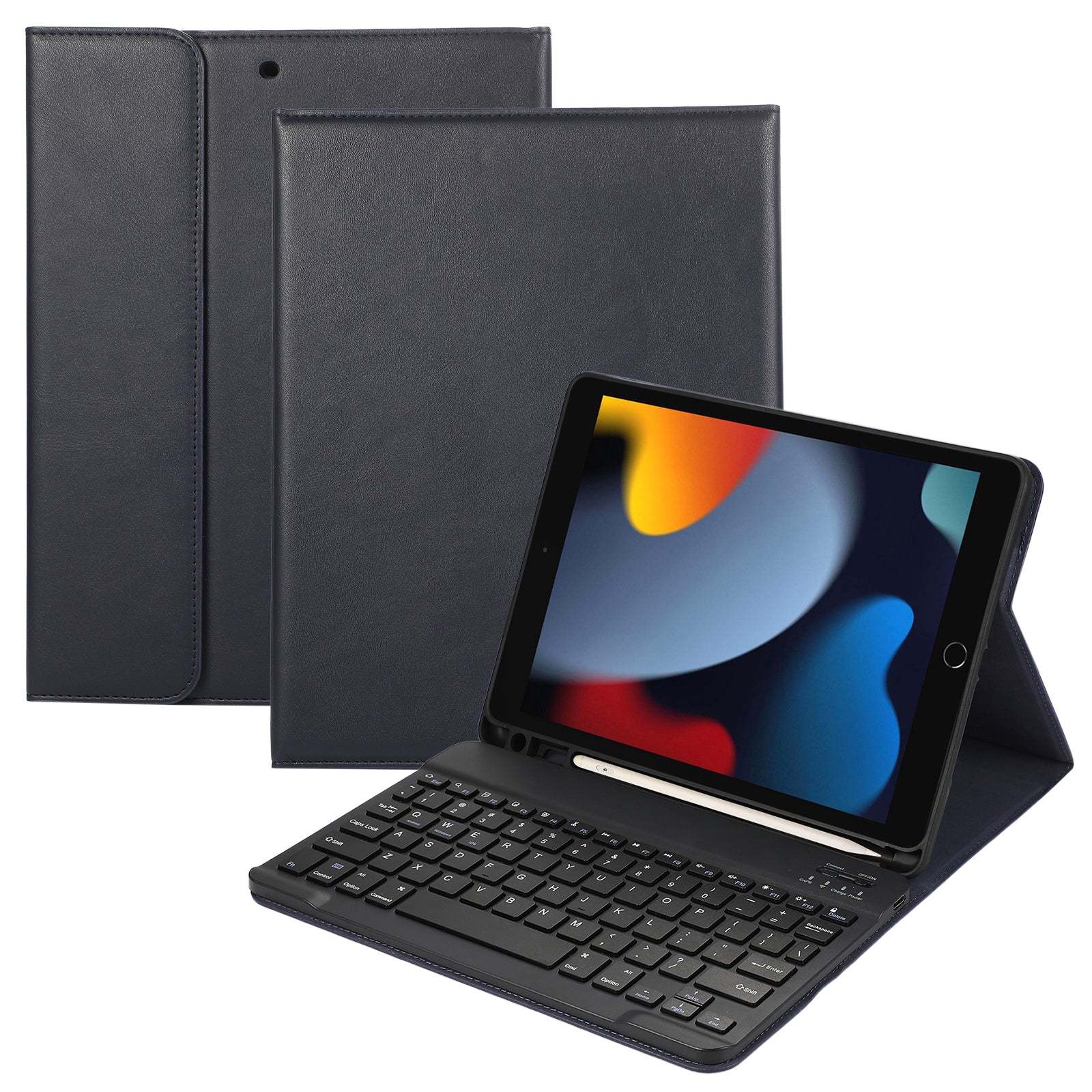 For iPad 10.2 (2021) / (2020) / (2019) Leather Bluetooth Keyboard Case Stand with Pen Holder