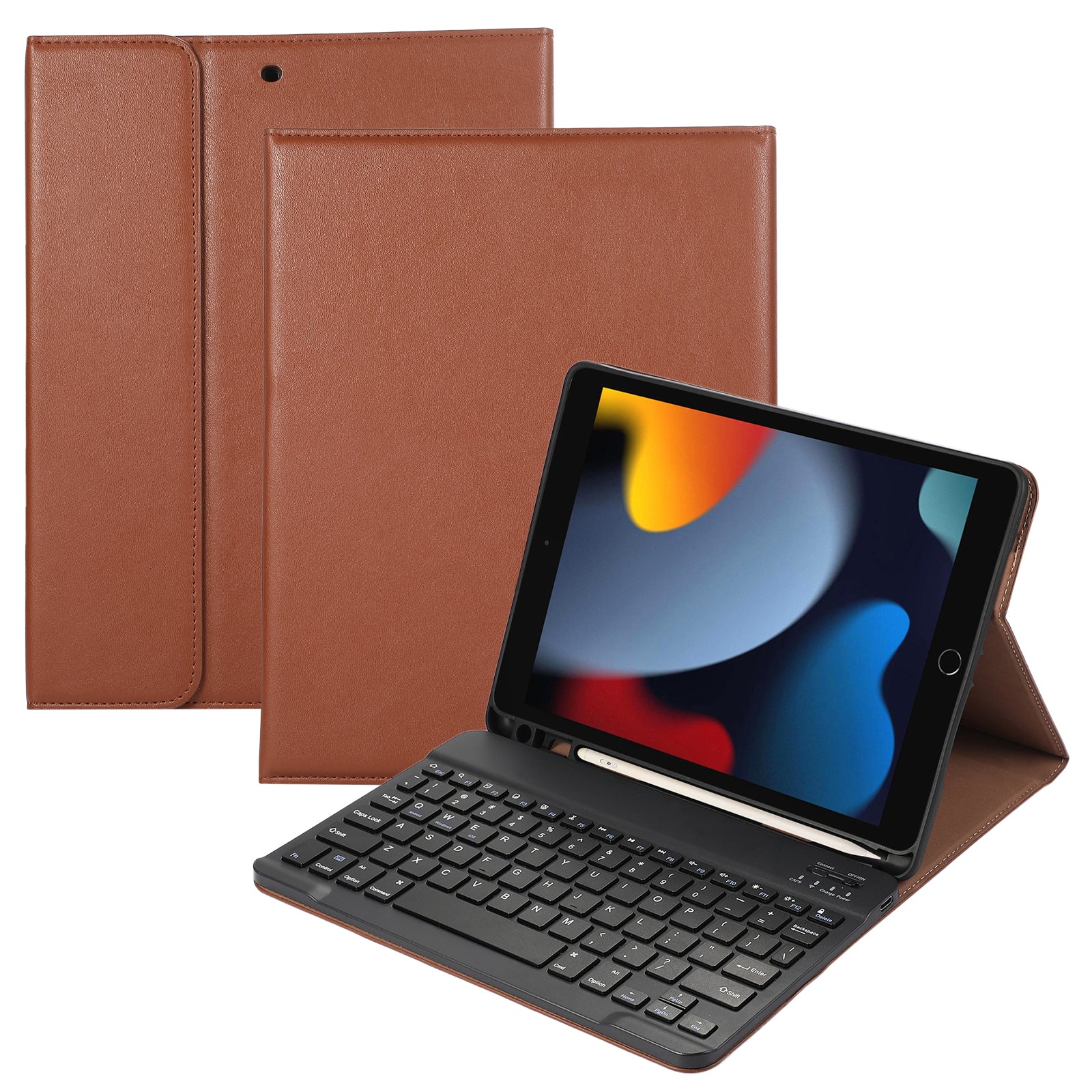 For iPad 10.2 (2021) / (2020) / (2019) Leather Bluetooth Keyboard Case Stand with Pen Holder