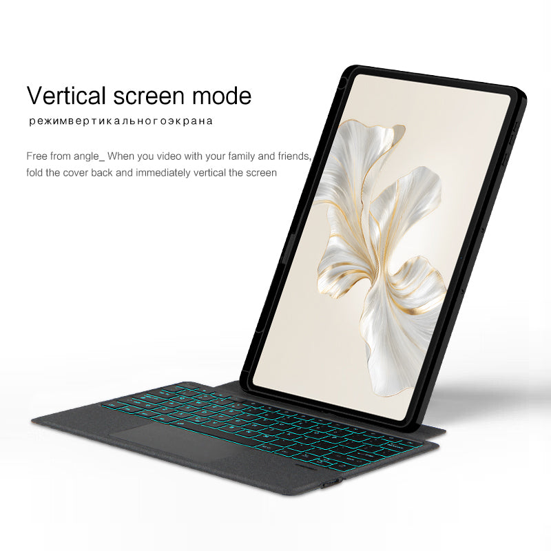 For Honor Pad 9 Leather Folio Cover Detachable Bluetooth Touchpad Keyboard with Backlight