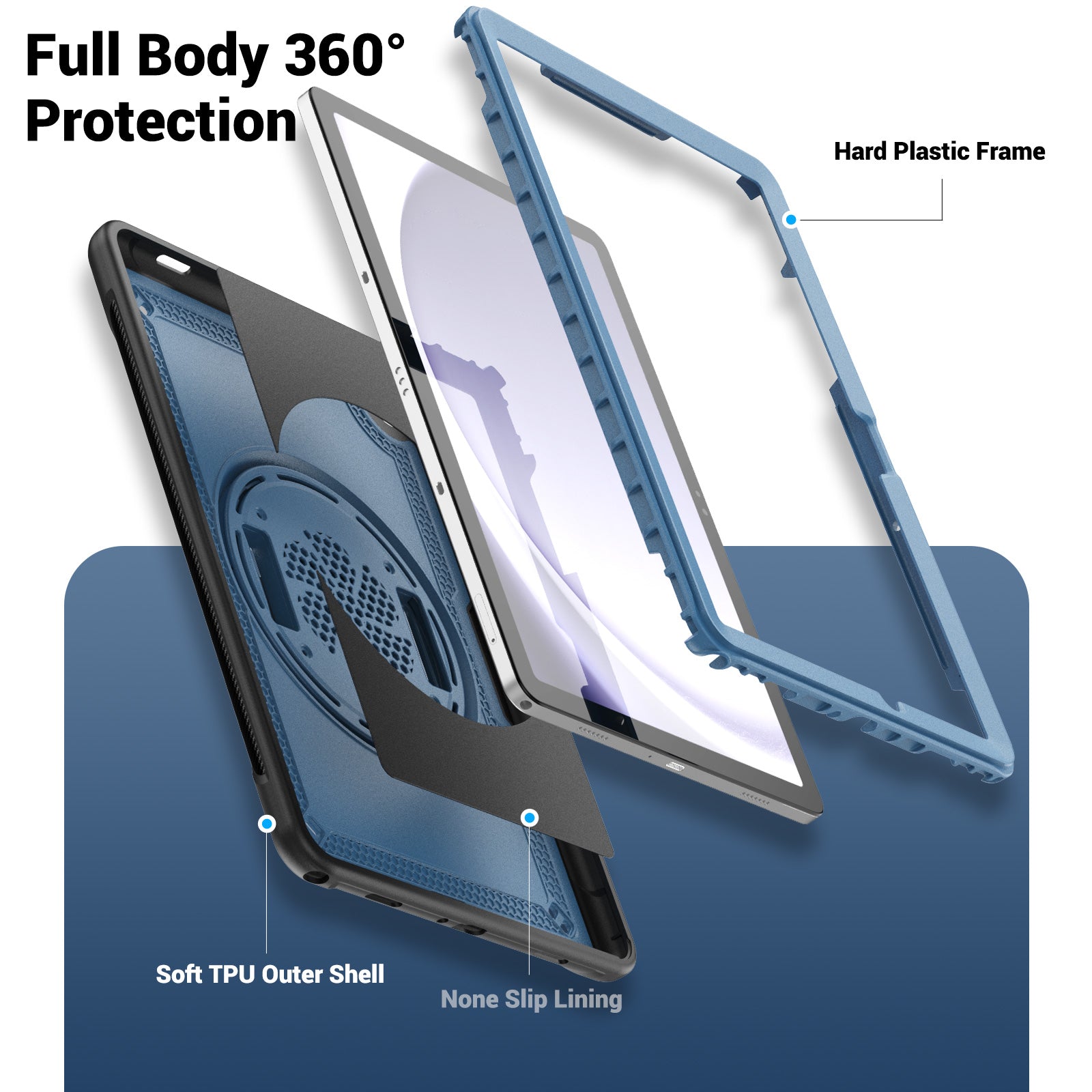 For Samsung Galaxy Tab A9+ Kickstand Cover Hand Strap Design PC+TPU Tablet Case