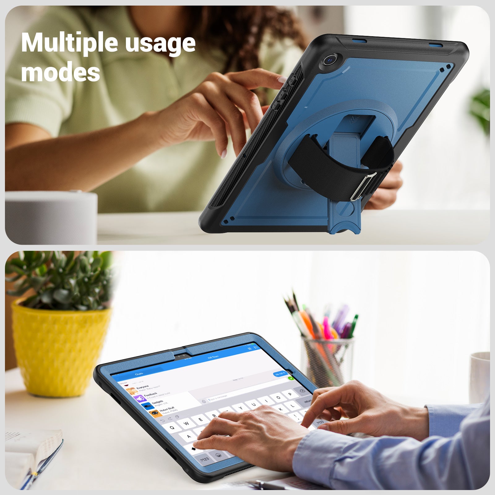 For Samsung Galaxy Tab A9+ Kickstand Cover Hand Strap Design PC+TPU Tablet Case