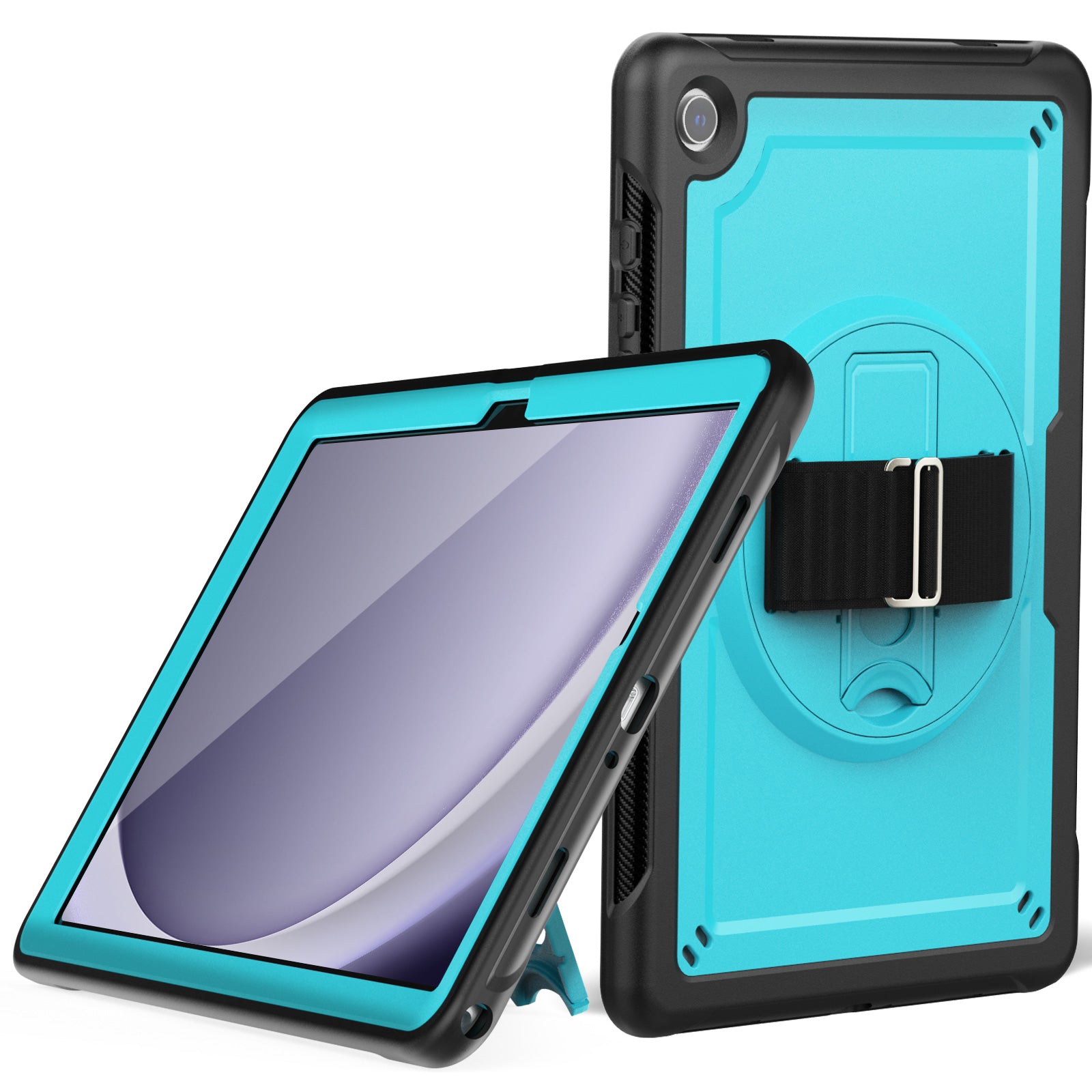 For Samsung Galaxy Tab A9+ Kickstand Cover Hand Strap Design PC+TPU Tablet Case