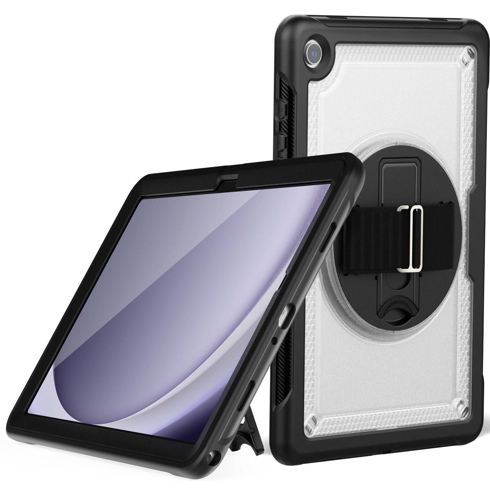 For Samsung Galaxy Tab A9+ Kickstand Cover Hand Strap Design PC+TPU Tablet Case