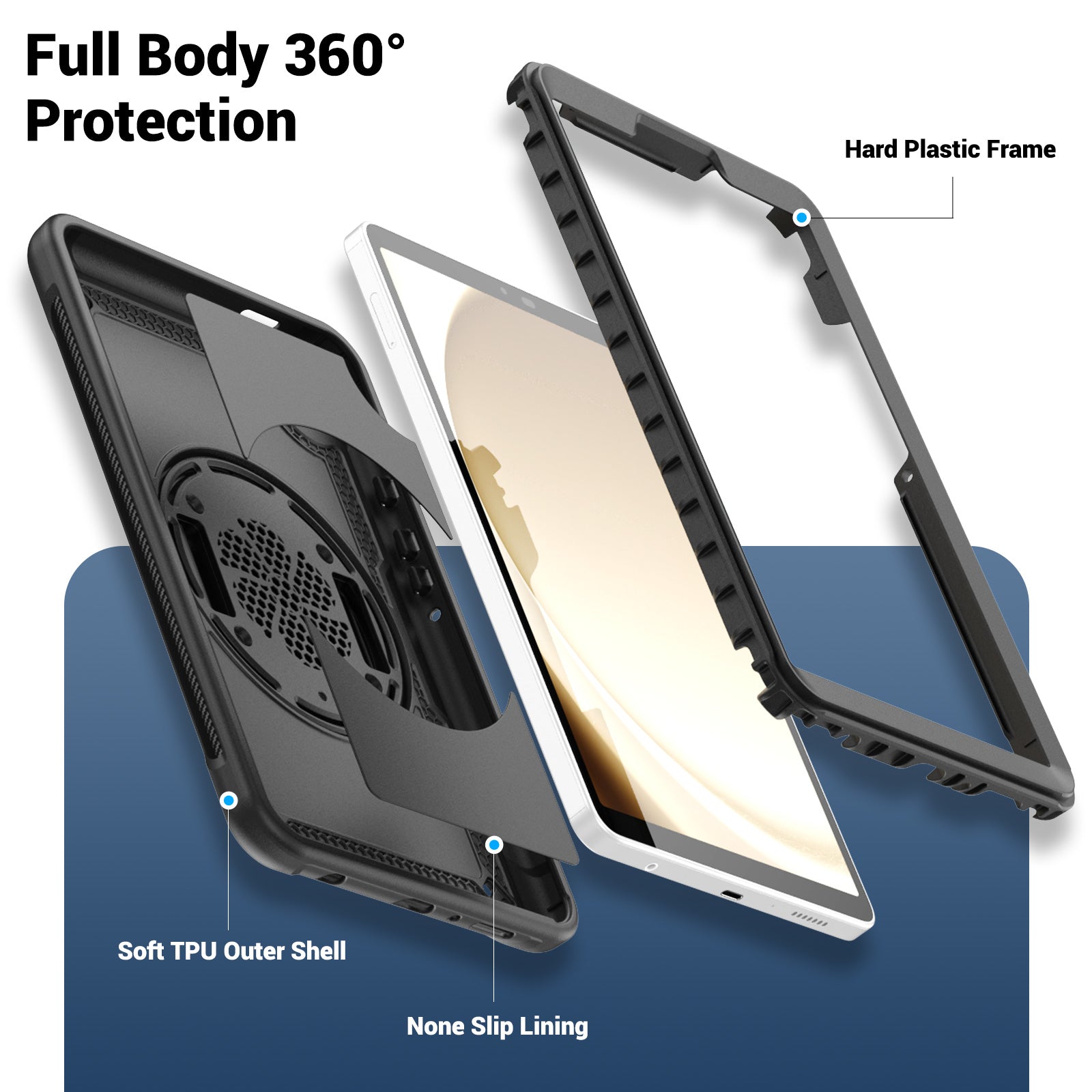For Samsung Galaxy Tab A9 (SM-X110 / SM-X115) Protective Case Kickstand Hand Strap Tablet Cover