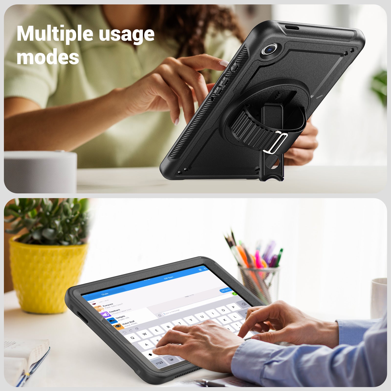 For Samsung Galaxy Tab A9 (SM-X110 / SM-X115) Protective Case Kickstand Hand Strap Tablet Cover