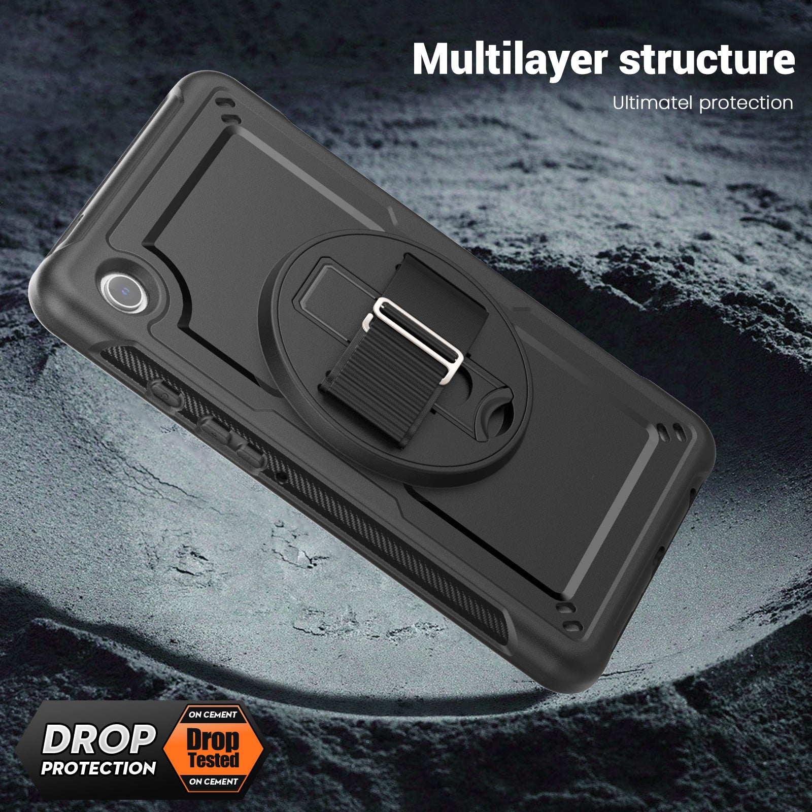 For Samsung Galaxy Tab A9 (SM-X110 / SM-X115) Protective Case Kickstand Hand Strap Tablet Cover