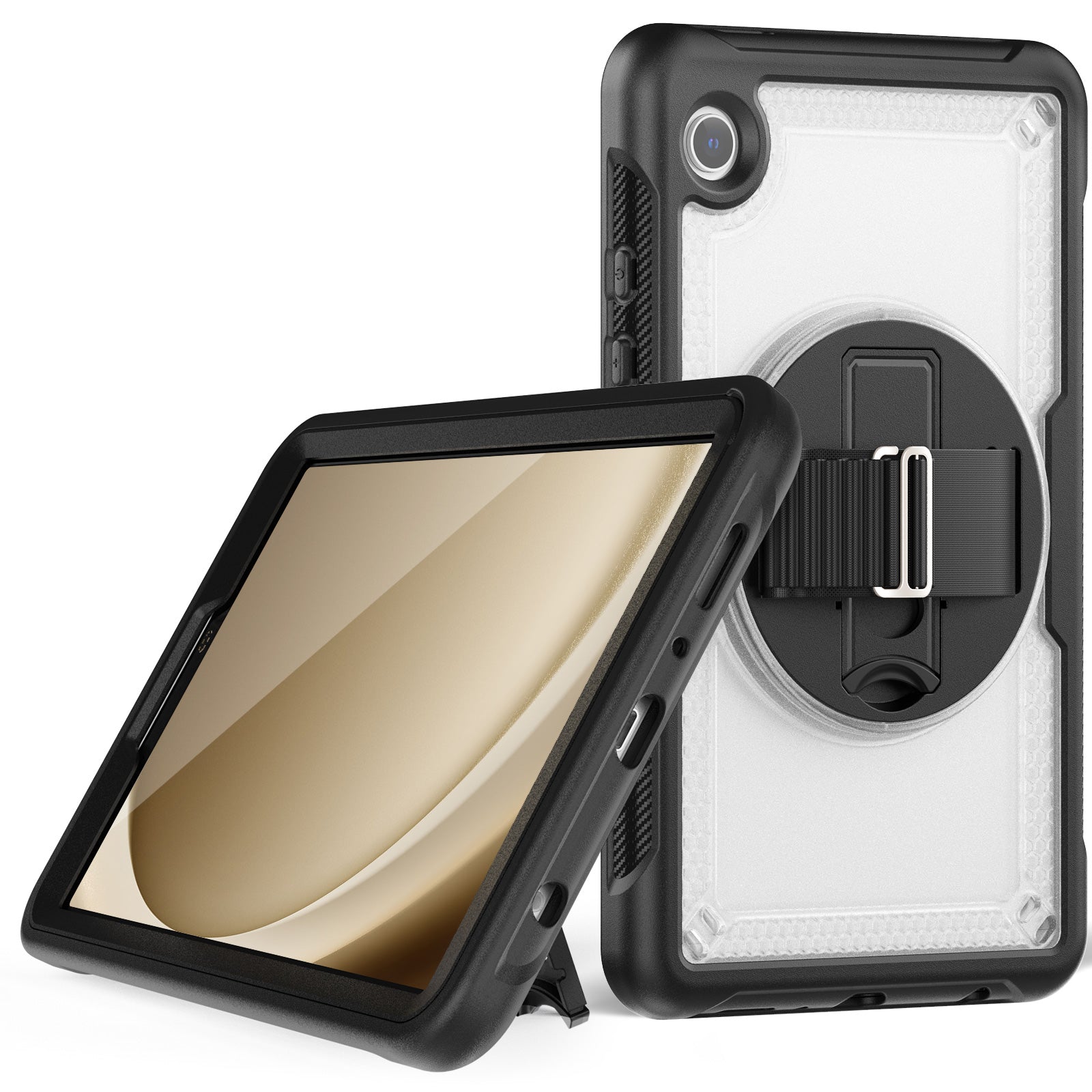 For Samsung Galaxy Tab A9 (SM-X110 / SM-X115) Protective Case Kickstand Hand Strap Tablet Cover