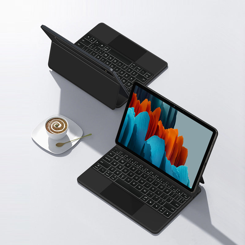 For Samsung Galaxy Tab S7 Leather Folio Cover Ultra-thin Bluetooth Keyboard with Touchpad