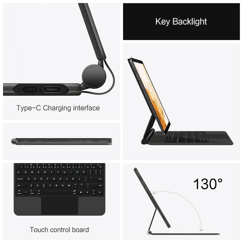 For Samsung Galaxy Tab S8 Leather Stand Cover + Wireless Trackpad Keyboard