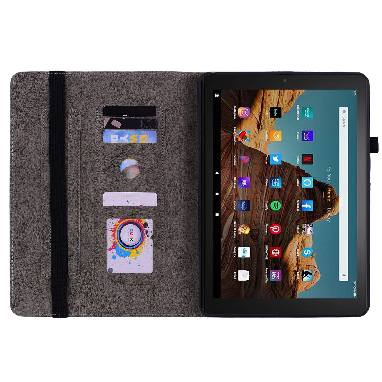 For Amazon Fire HD 10 (2023) Tablet Case Card Holder Butterfly Rose Imprinted PU Leather Cover