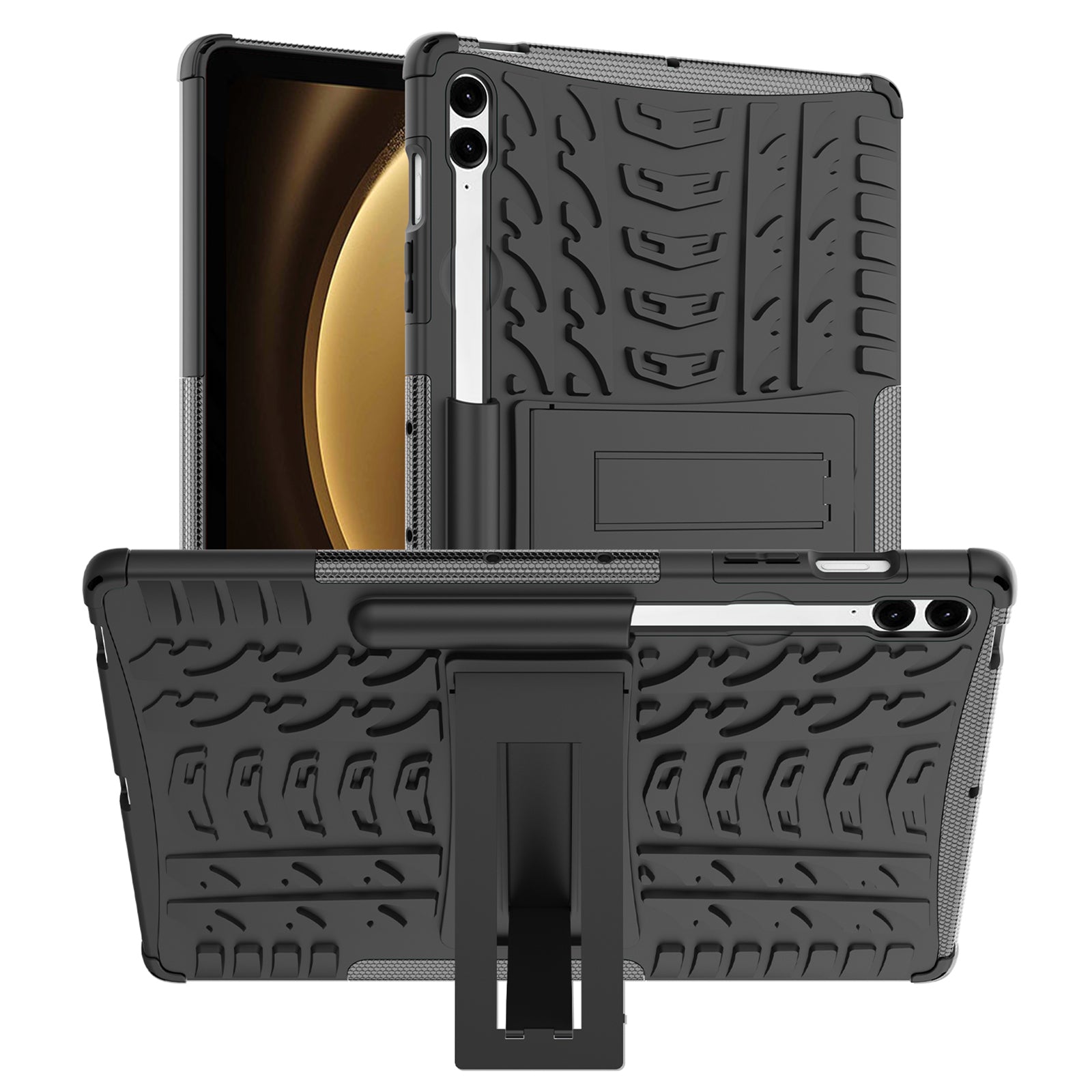For Samsung Galaxy Tab S9 FE+ Case Tire Texture Kickstand TPU+PC Tablet Cover