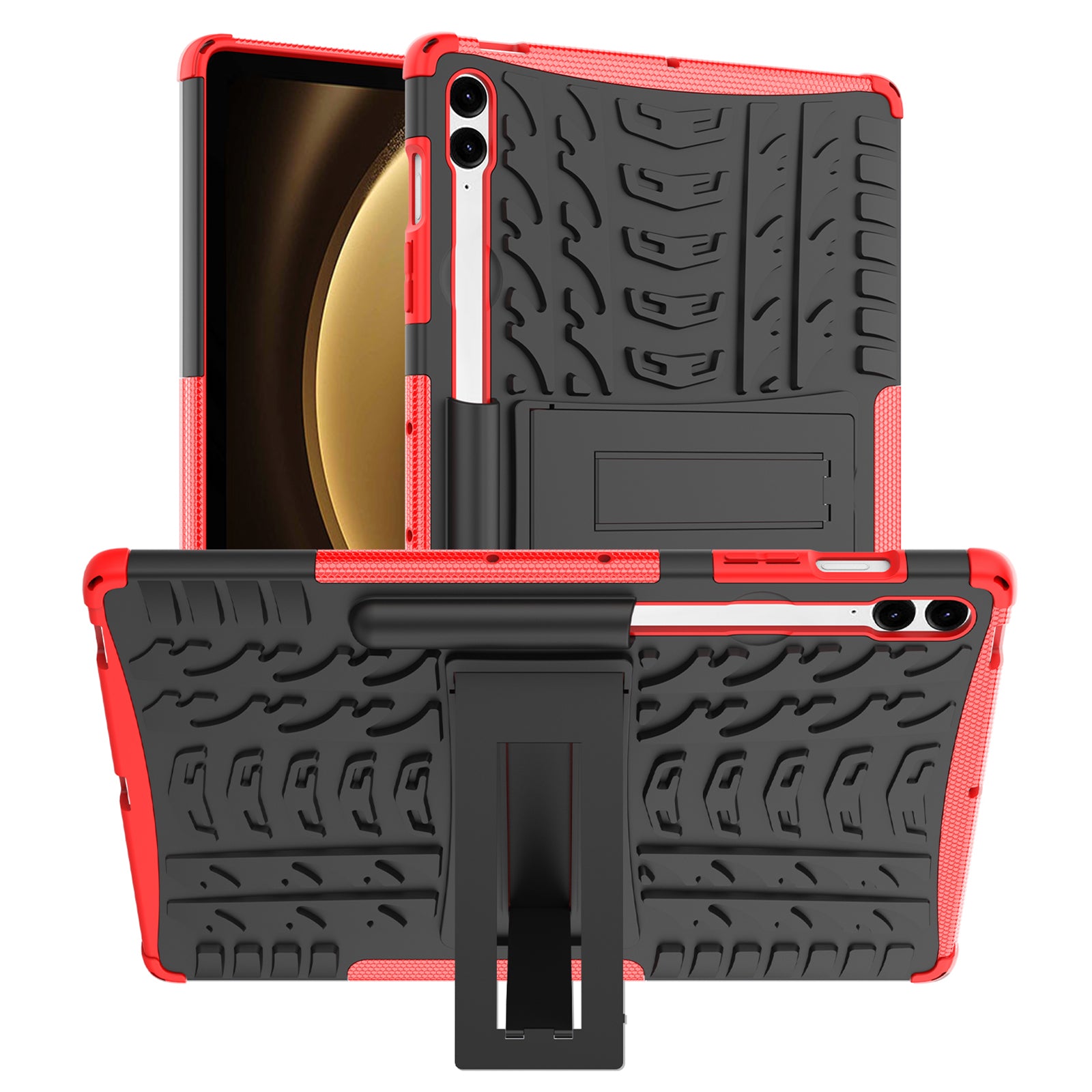 For Samsung Galaxy Tab S9 FE+ Case Tire Texture Kickstand TPU+PC Tablet Cover