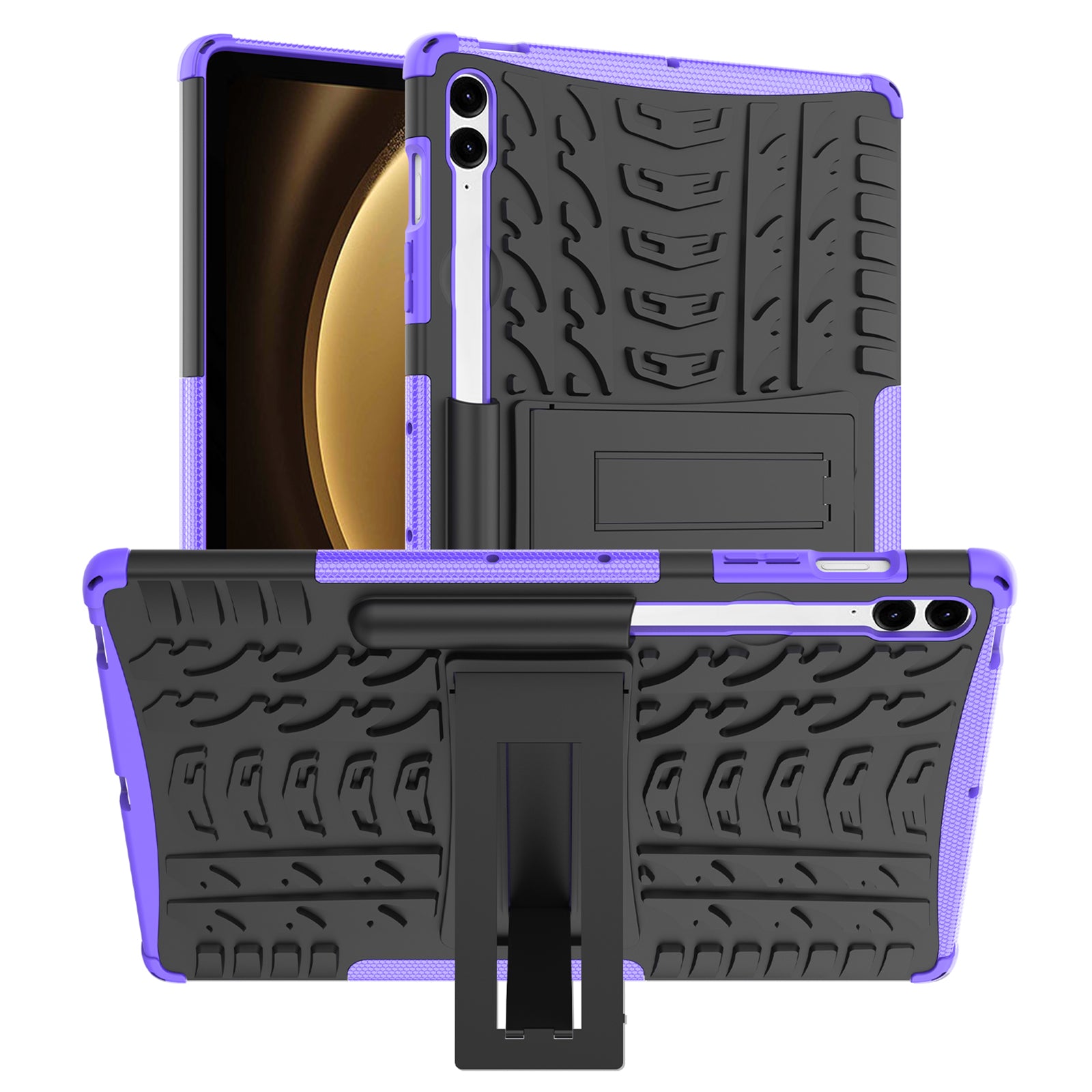 For Samsung Galaxy Tab S9 FE+ Case Tire Texture Kickstand TPU+PC Tablet Cover