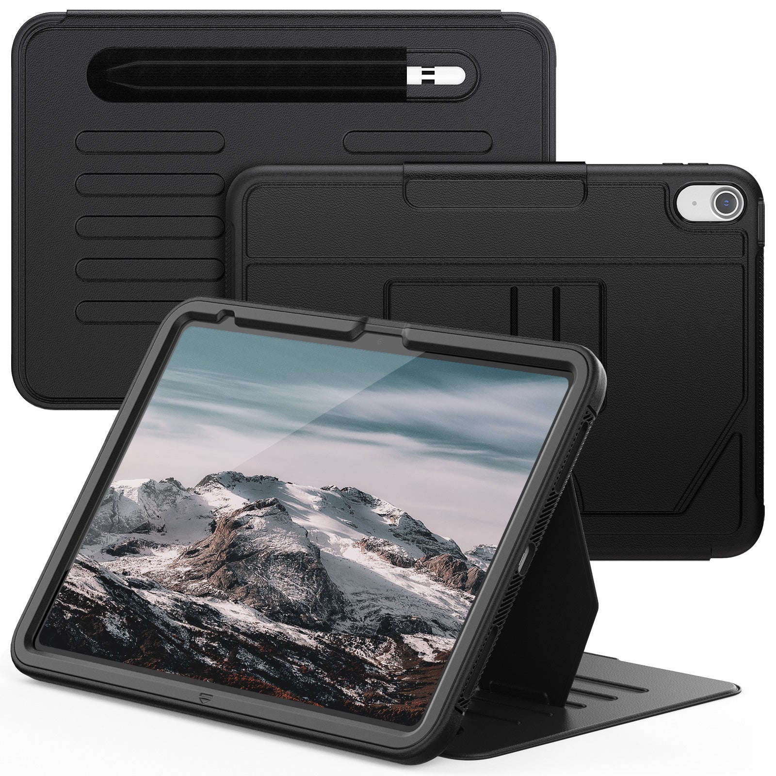 For iPad 10.9 (2022) A2696 Case with Card Holder, 5-Level Adjustable Stand Pen Slot Tablet Flip Cover