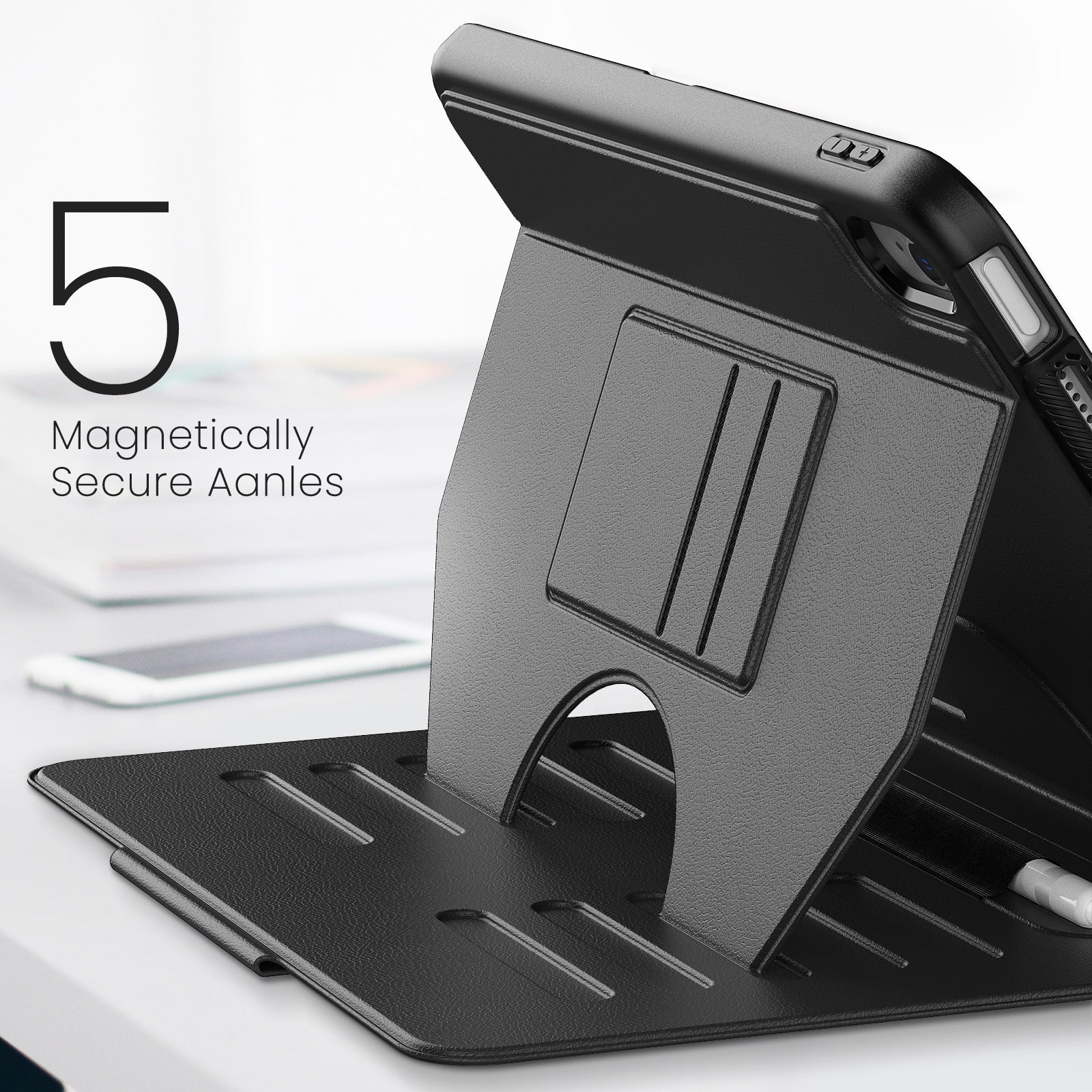 For iPad 10.9 (2022) A2696 Case with Card Holder, 5-Level Adjustable Stand Pen Slot Tablet Flip Cover